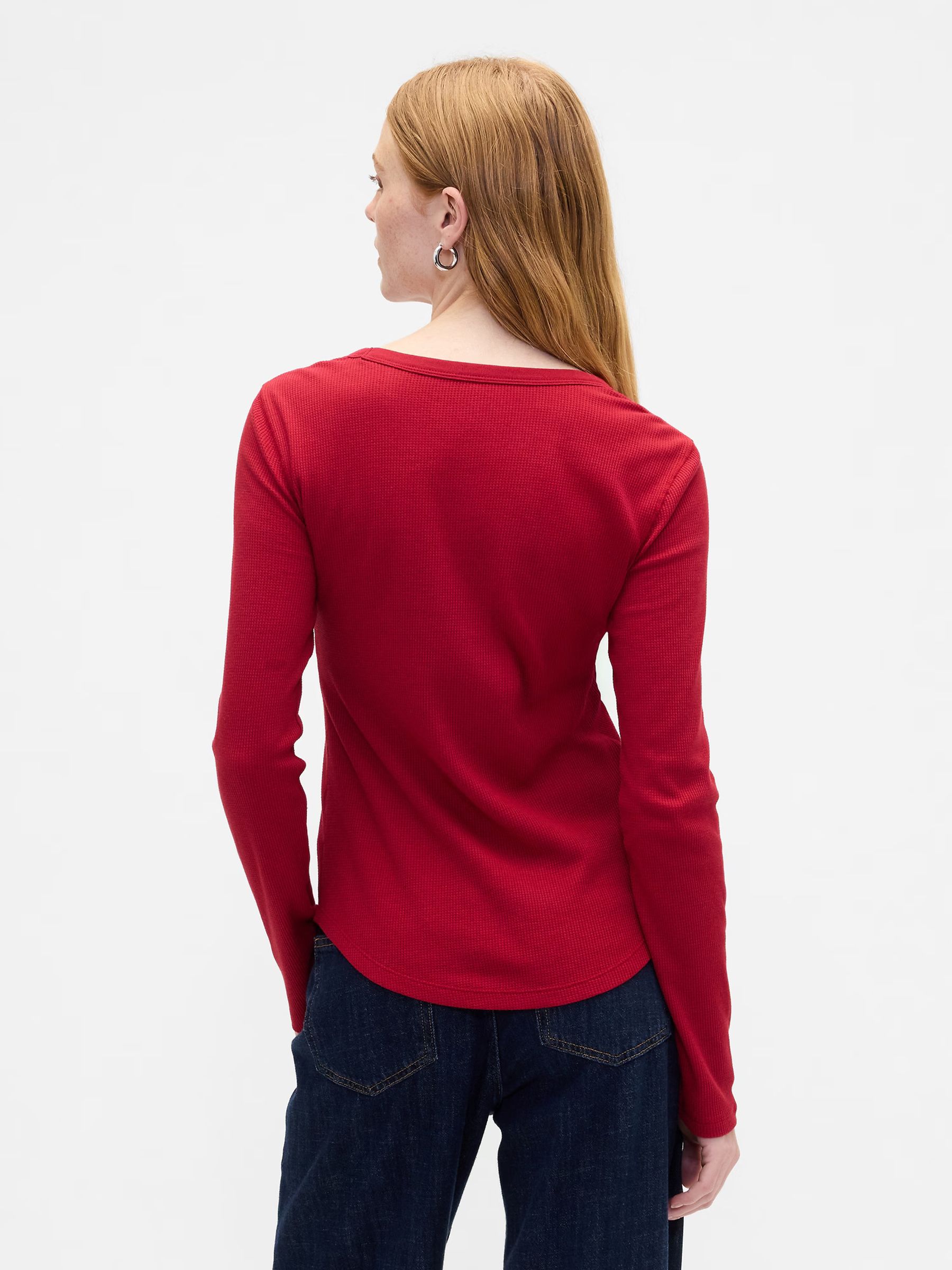Red Waffle-Knit Crew neck T-Shirt - Image 3 of 5