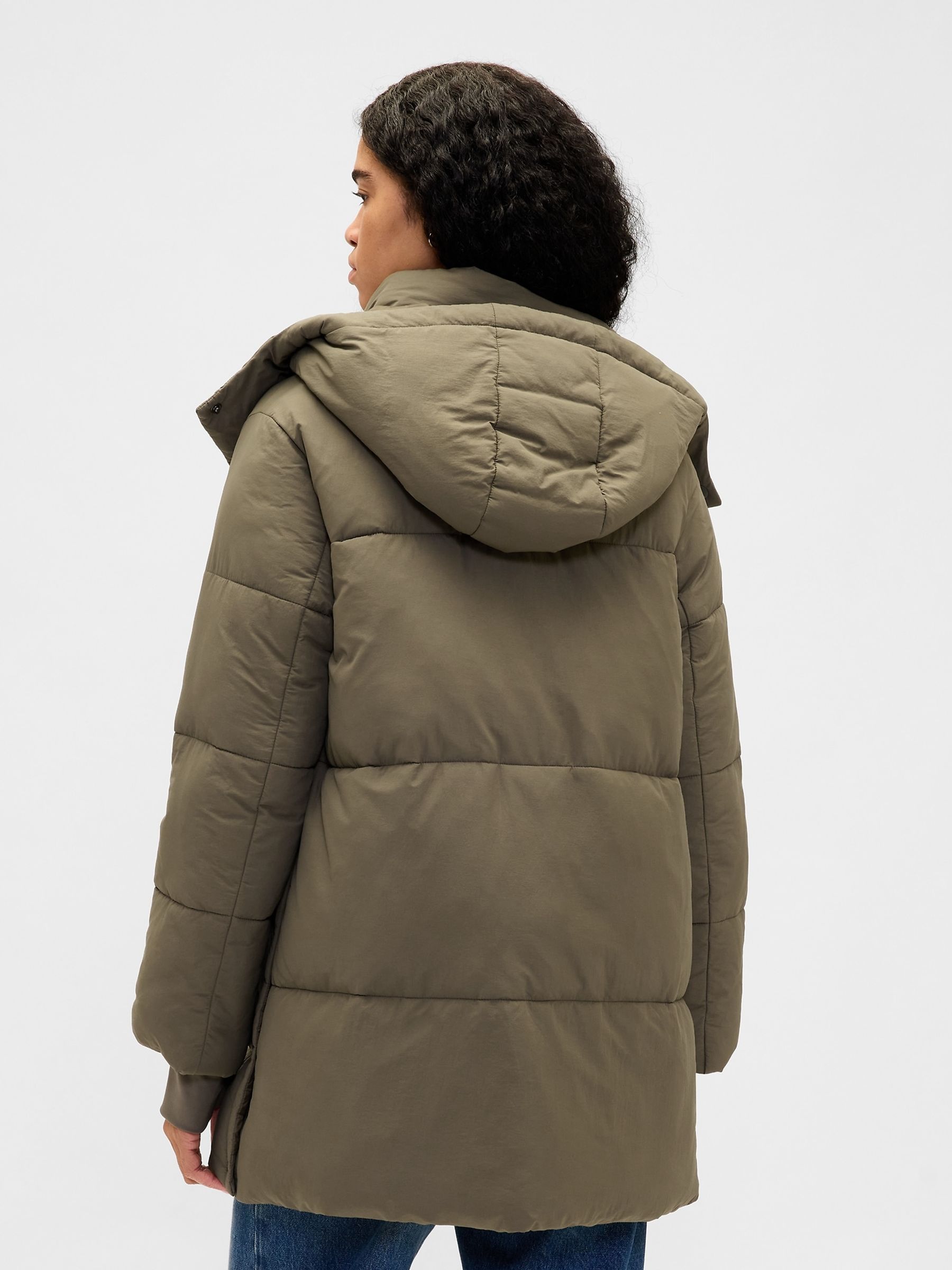 Green Faux Fur-Trim Midi Puffer Jacket - Image 2 of 4