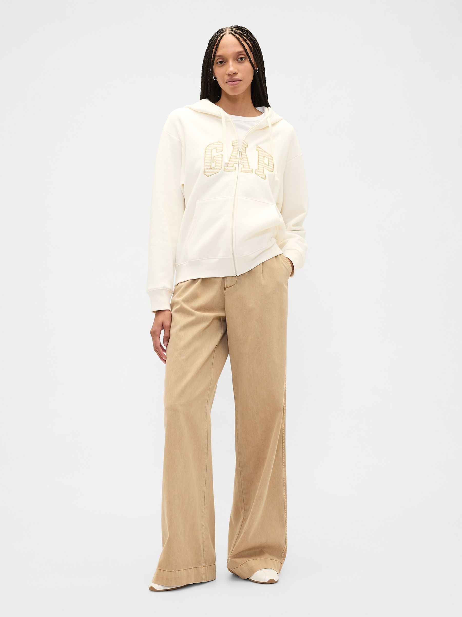 Cream Relaxed Logo Zip Hoodie - Image 3 of 4