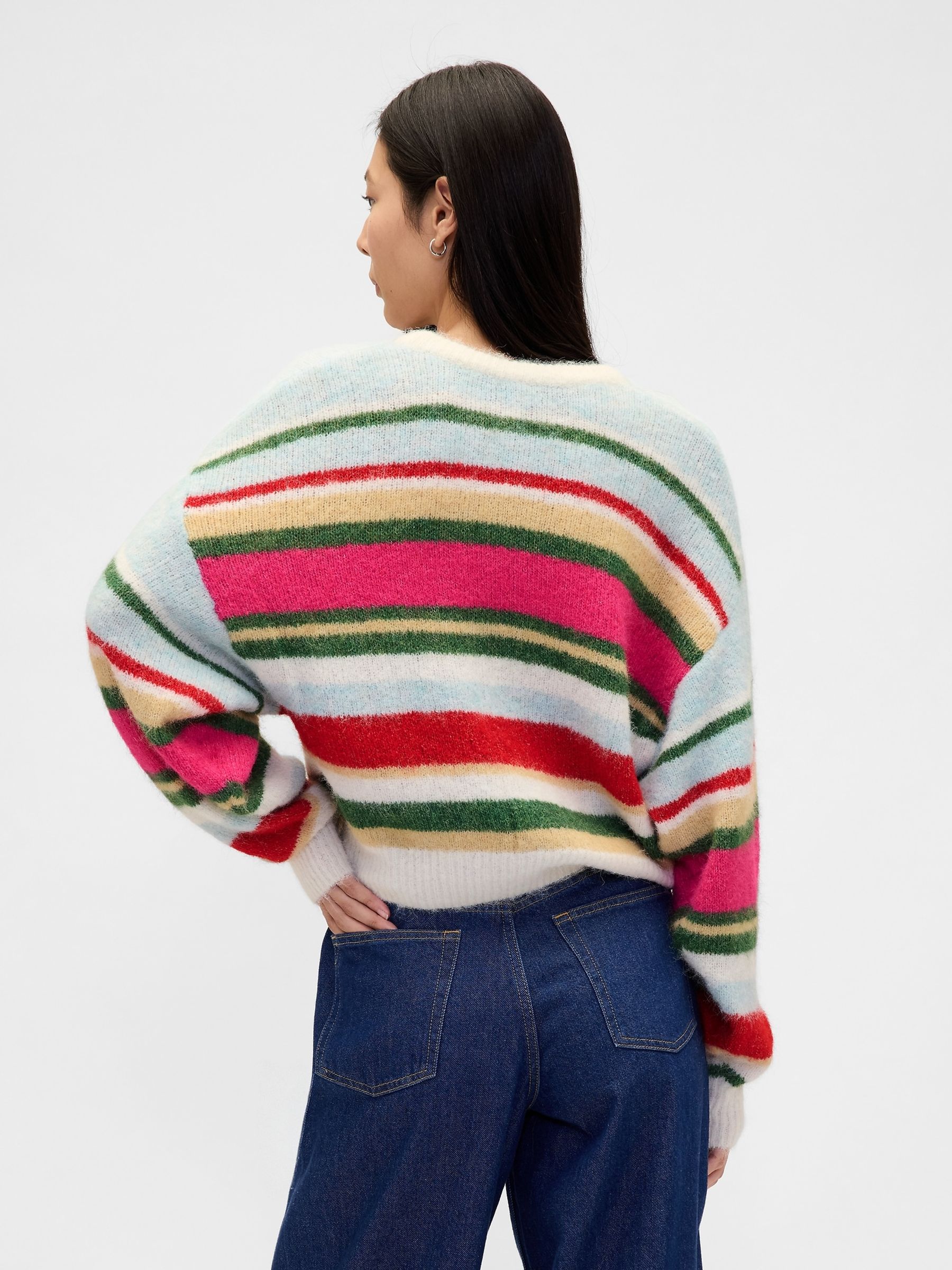 Multi Oversized Fuzzy Crew Neck Jumper - Image 2 of 4 Multi Oversized Fuzzy Crew Neck Jumper - Image 2 of 4