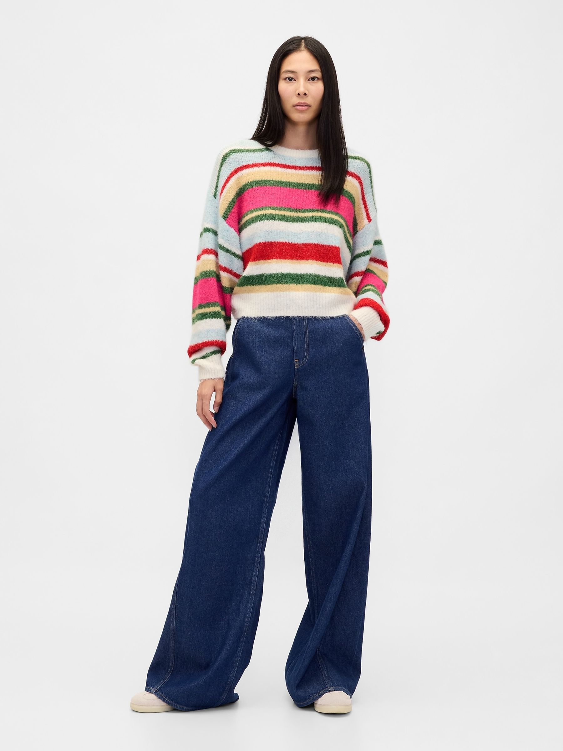 Multi Oversized Fuzzy Crew Neck Jumper - Image 3 of 4