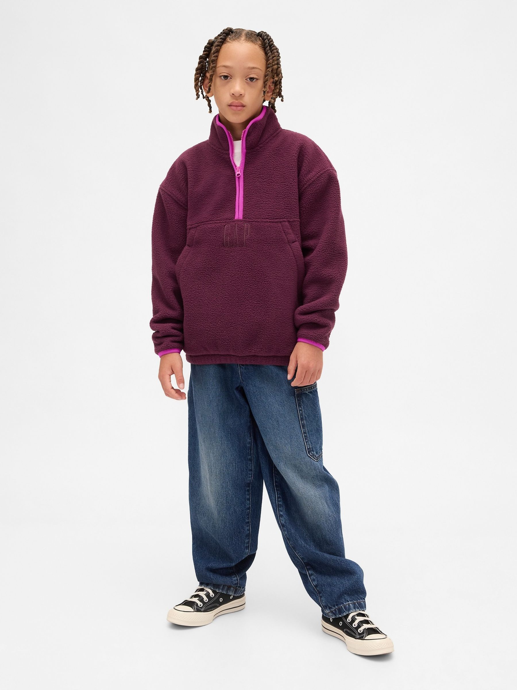 Burgundy Red Sherpa Logo Half-Zip Pullover Sweatshirt (4-13yrs) - Image 3 of 5