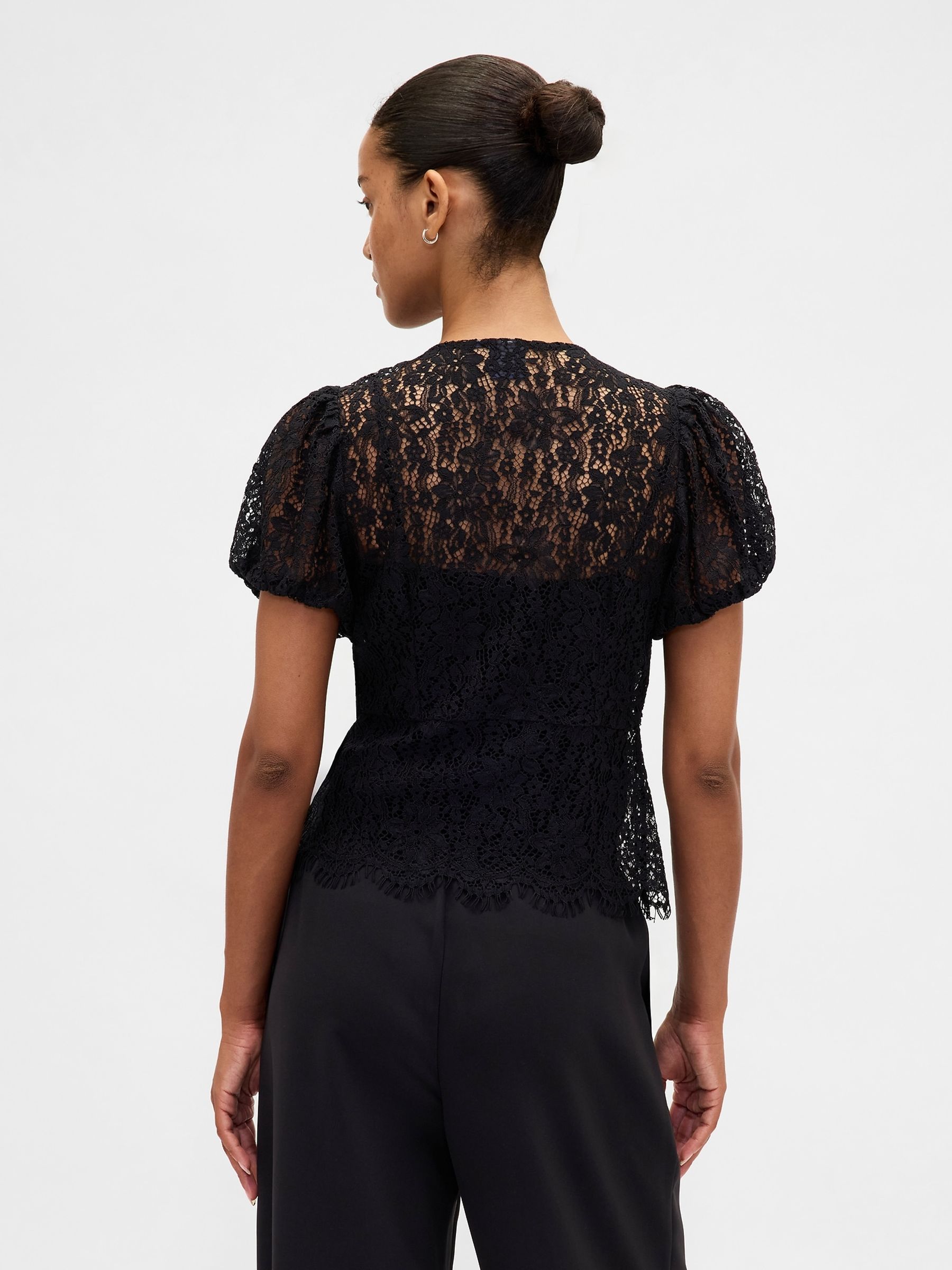 Black Lace V-Neck Top - Image 2 of 4