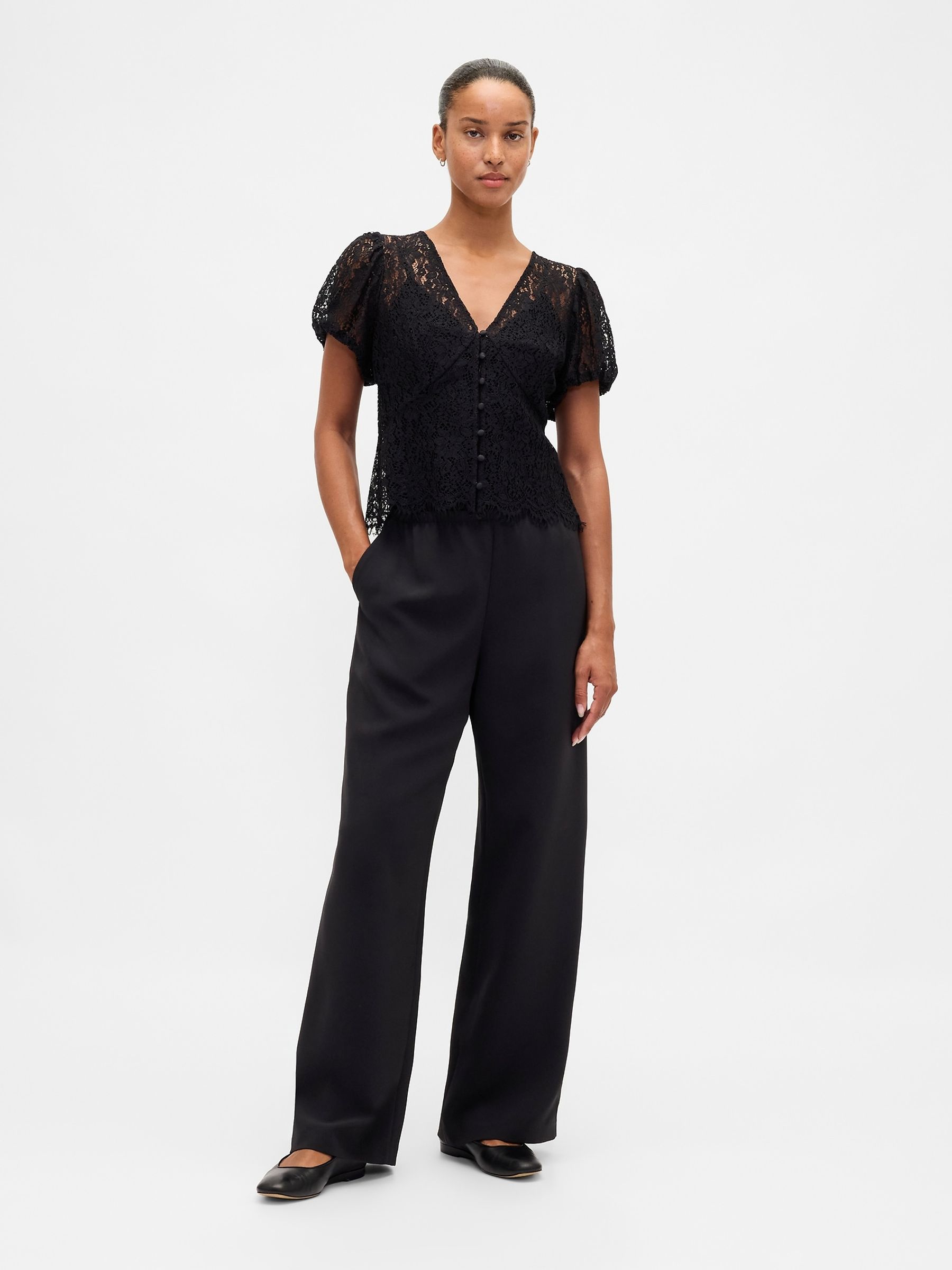 Black Lace V-Neck Top - Image 3 of 4