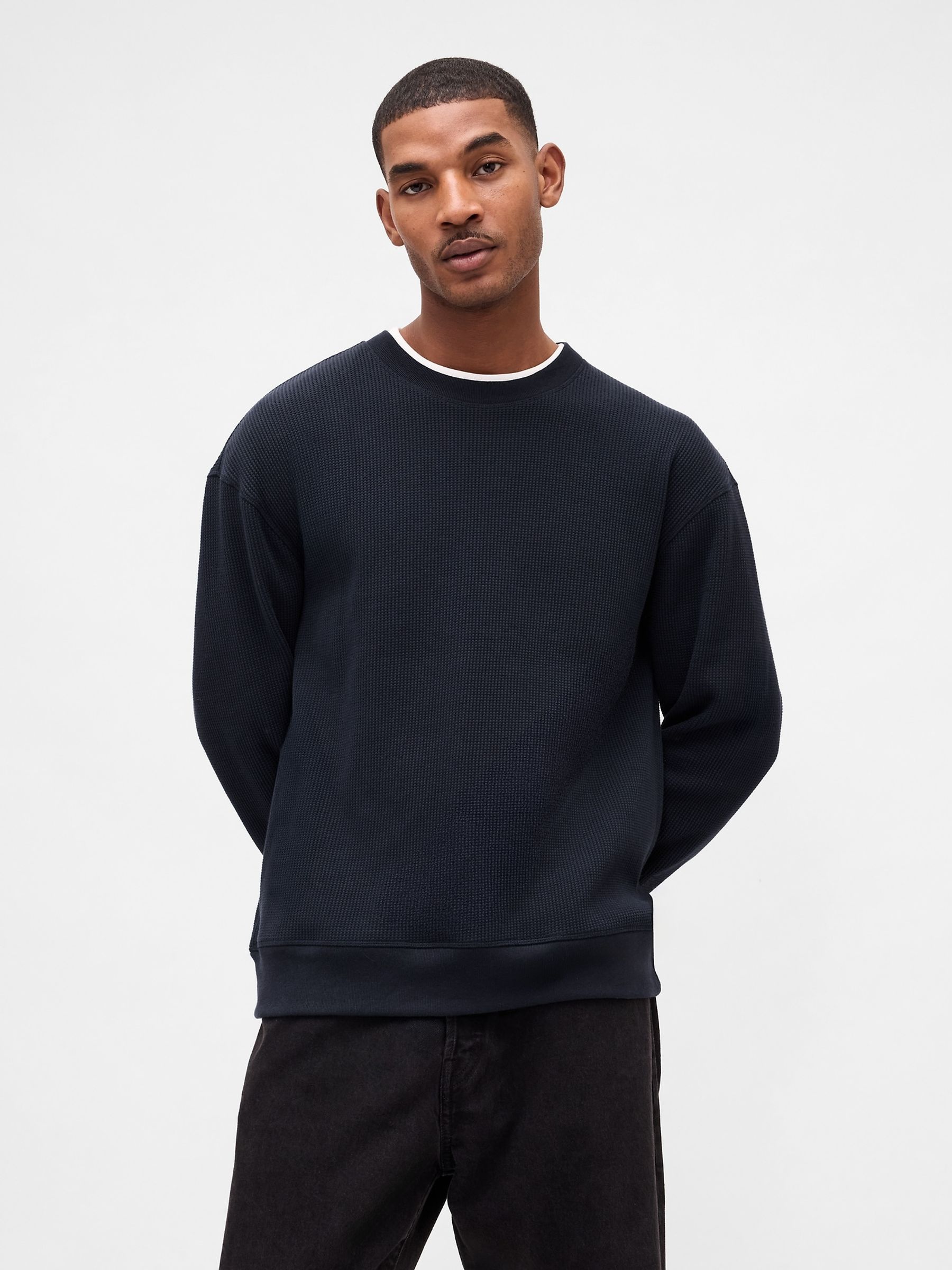 Navy Blue Heavyweight Thermal Oversized T-Shirt - Image 1 of 4