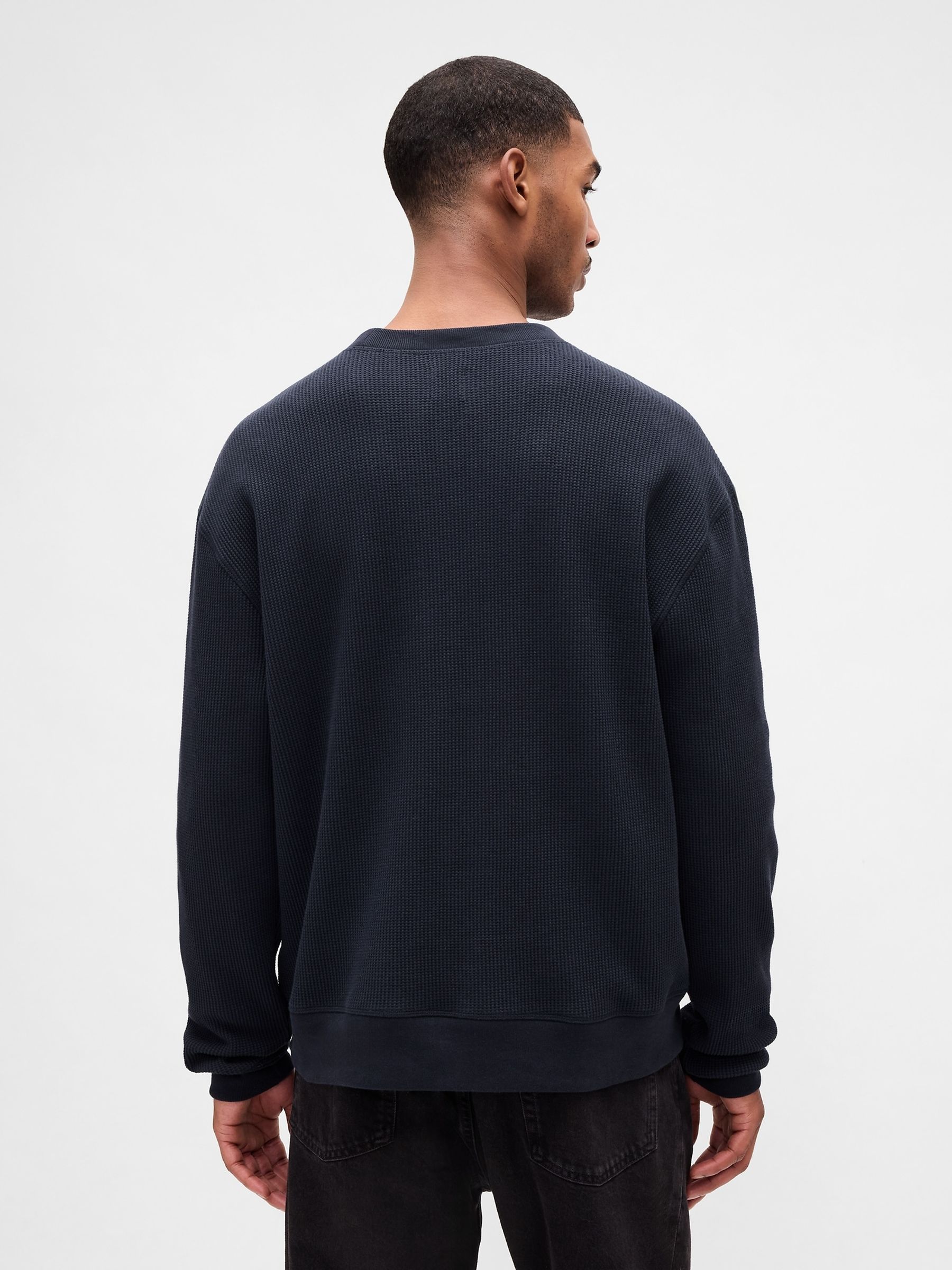 Navy Blue Heavyweight Thermal Oversized T-Shirt - Image 2 of 4 Navy Blue Heavyweight Thermal Oversized T-Shirt - Image 2 of 4