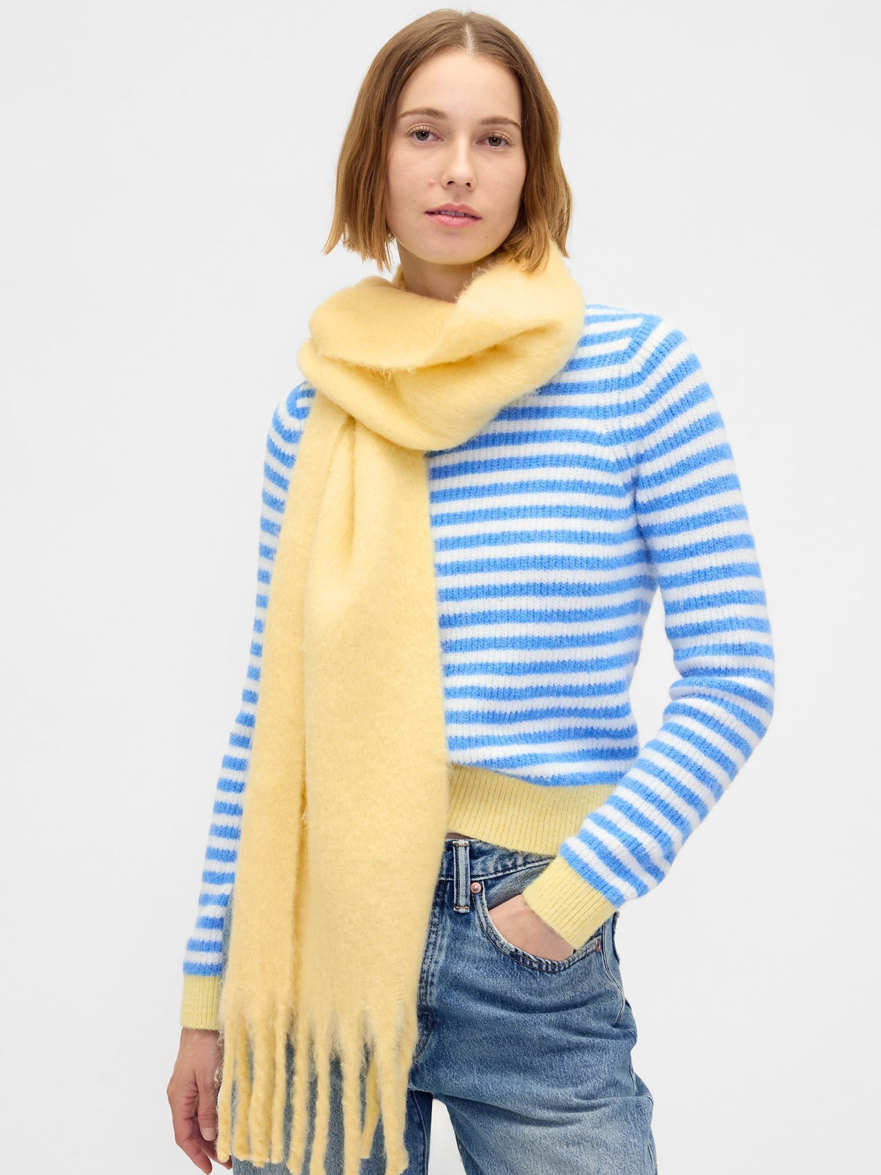Yellow Brushed Fringe Scarf - Image 1 of 2