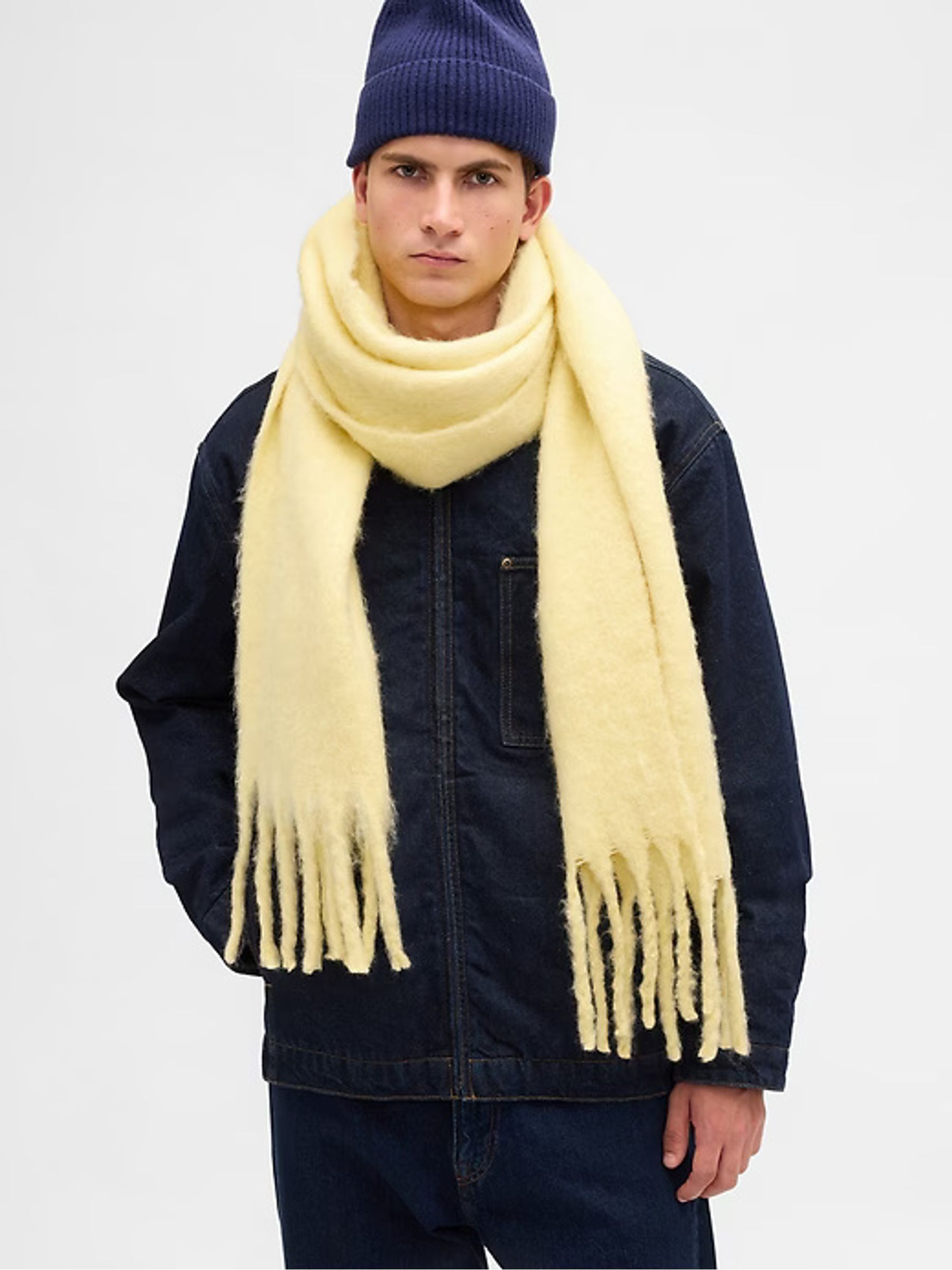 Yellow Brushed Fringe Scarf with Wool - Image 3 of 4