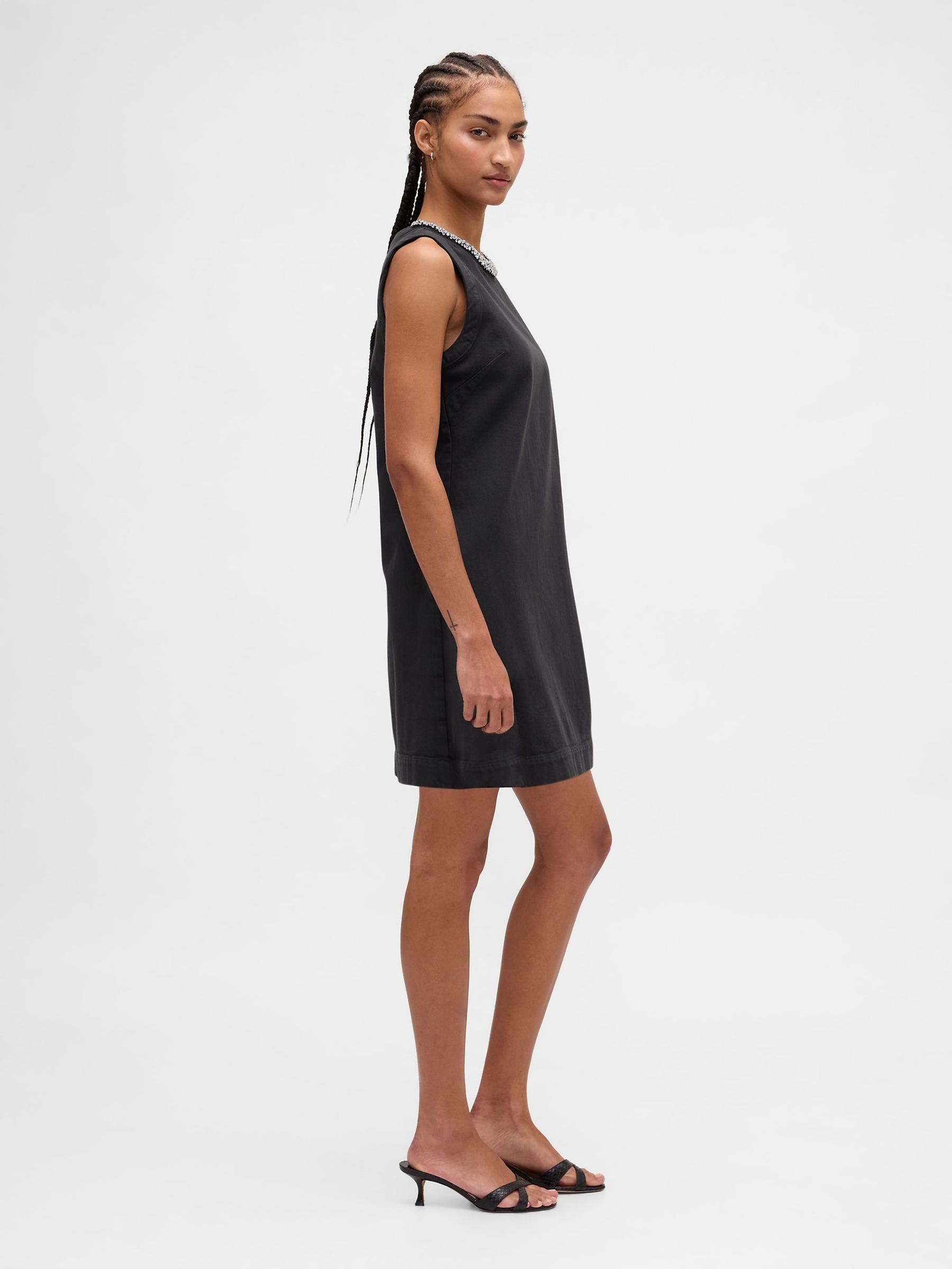 Black Jewel-Neck Mini Shift Dress - Image 3 of 4