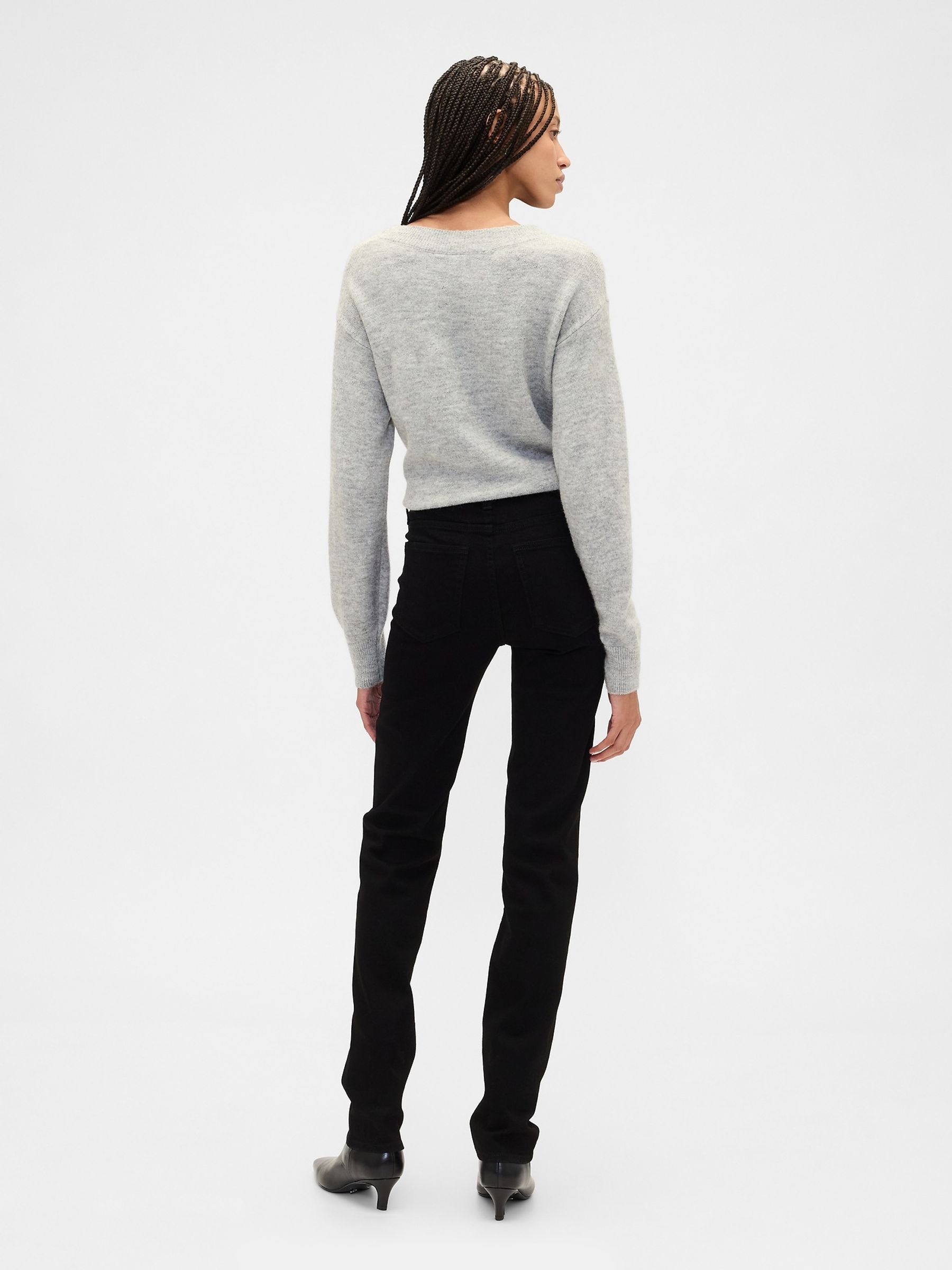 Black Mid Waisted Classic Straight Jeans - Image 2 of 6 Black Mid Waisted Classic Straight Jeans - Image 2 of 6