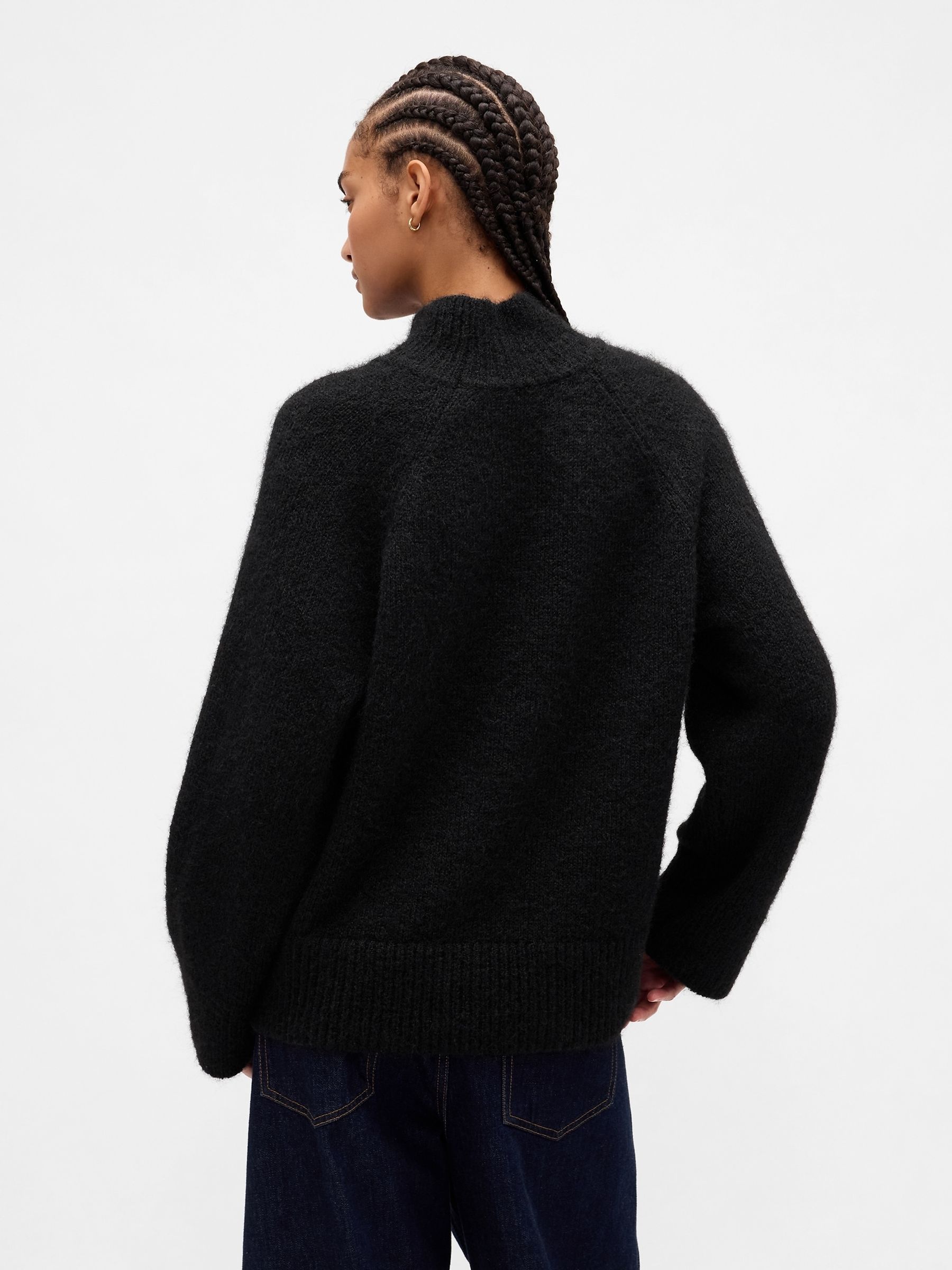 Black Oversized Fuzzy Turtle Neck Jumper - Image 2 of 4