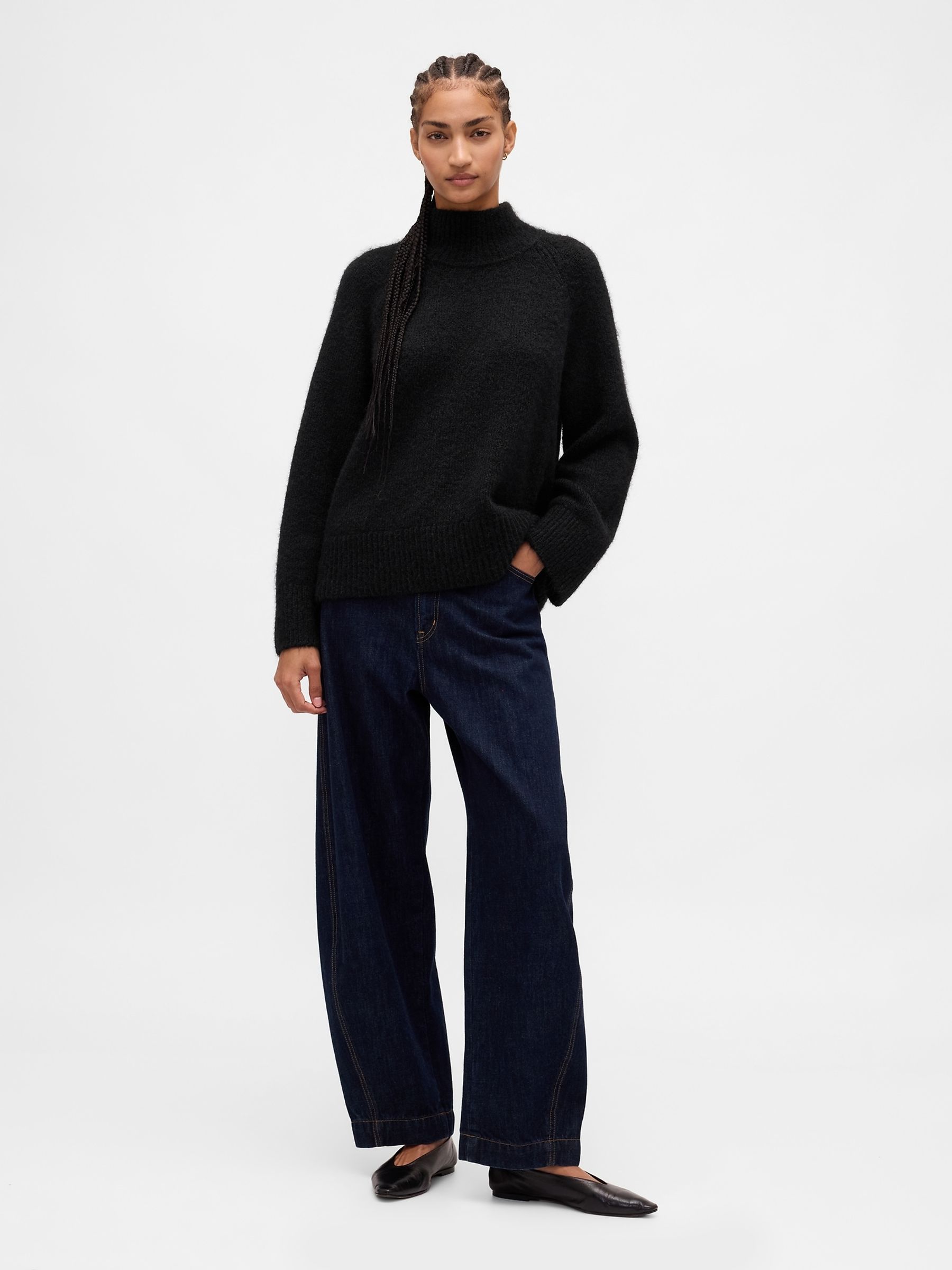 Black Oversized Fuzzy Turtle Neck Jumper - Image 3 of 4