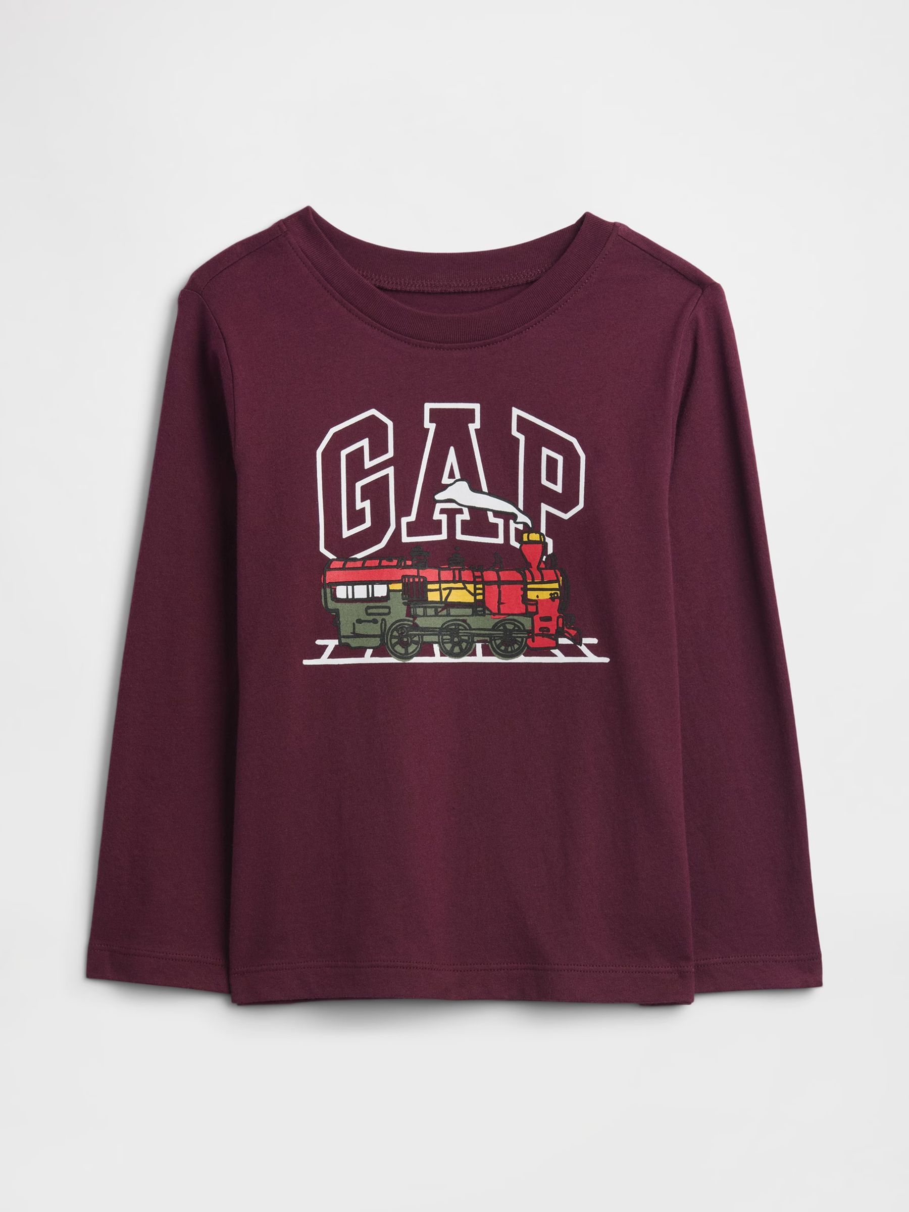 Burgundy Red Graphic Long Sleeve T-Shirt - Image 1 of 3