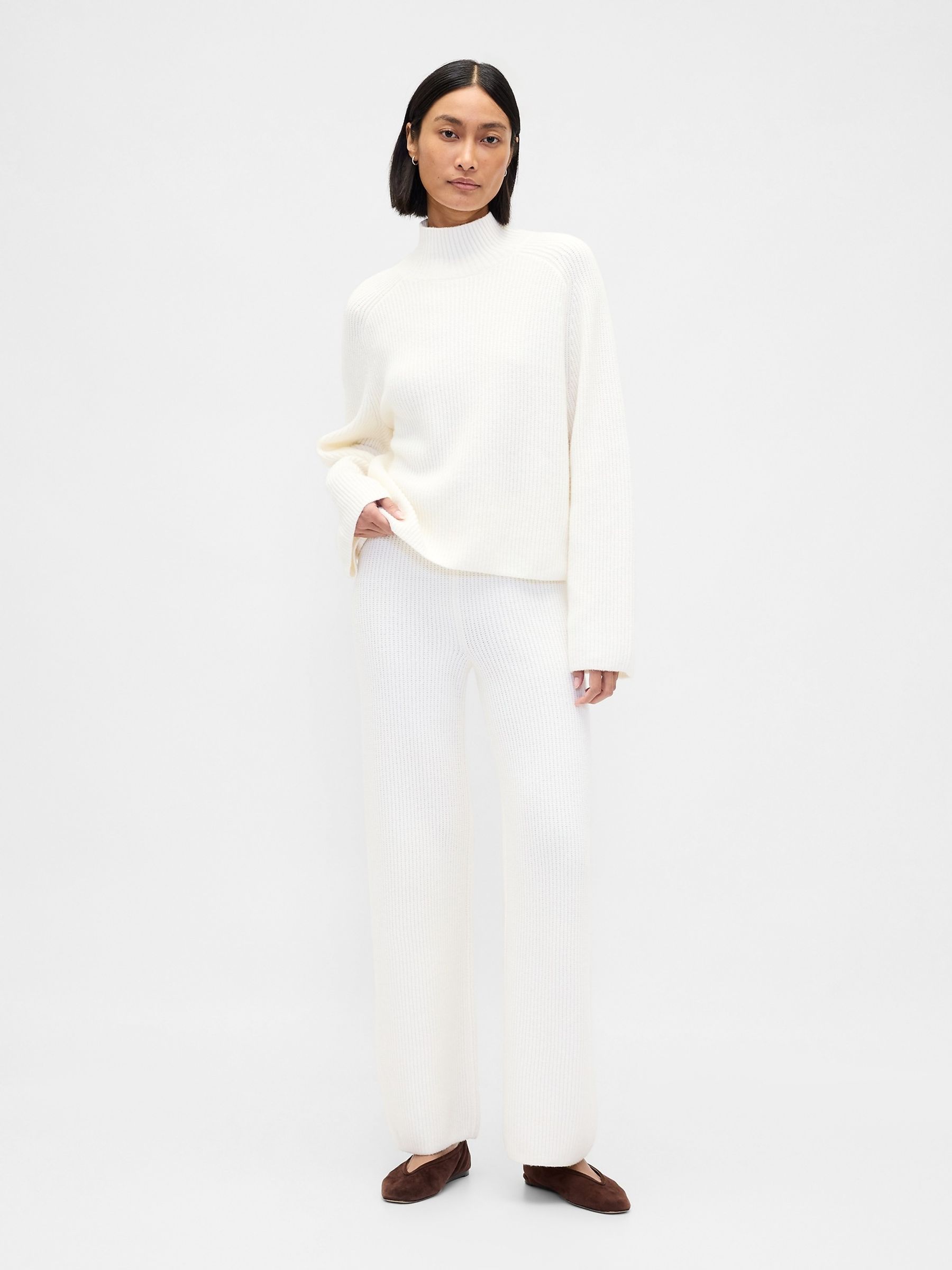 CashSoft White Shaker-Stitch Turtle Neck Jumper | Gap