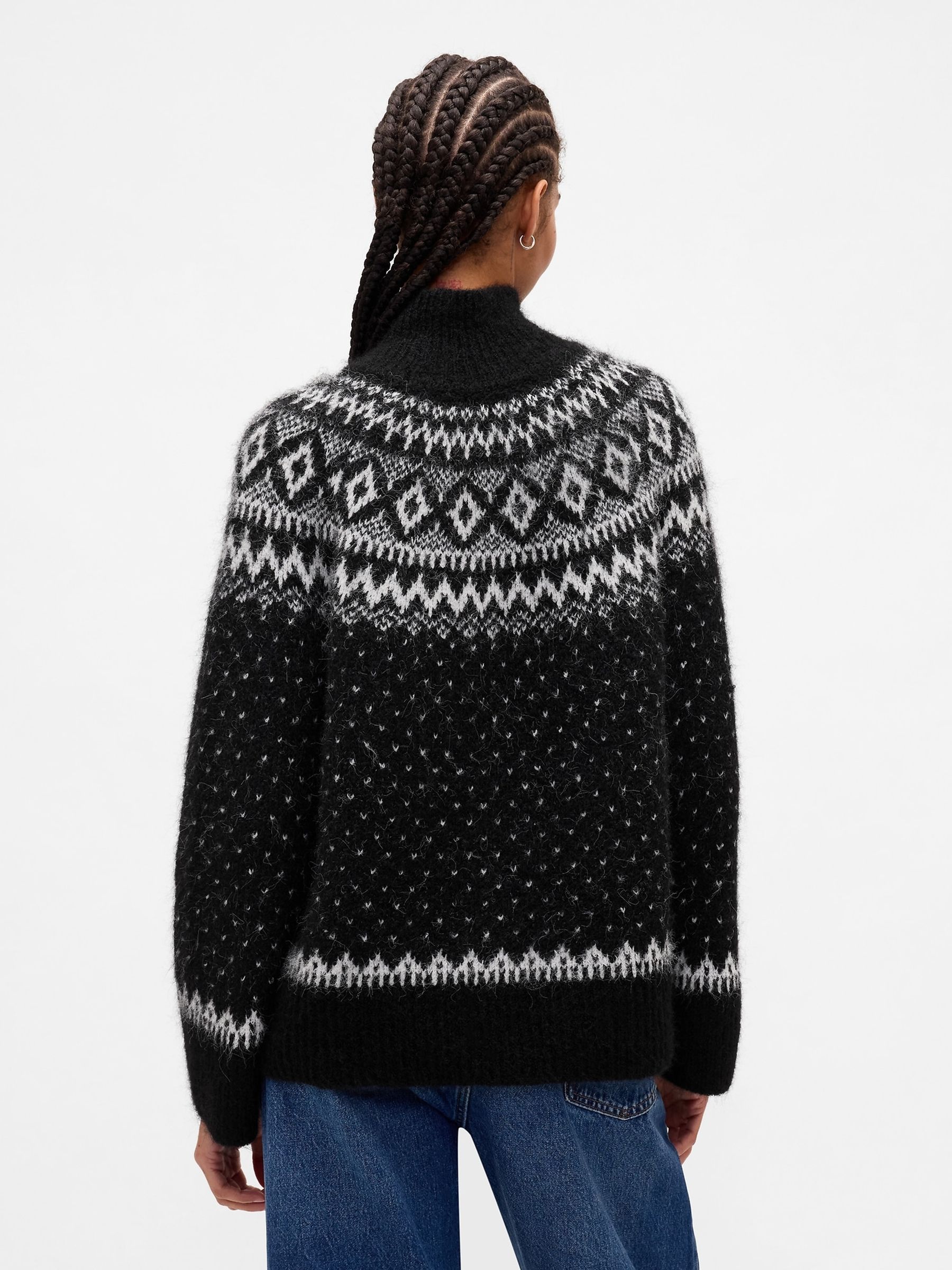 Black Fair Isle Fuzzy Oversized Turtle Neck Jumper | Gap