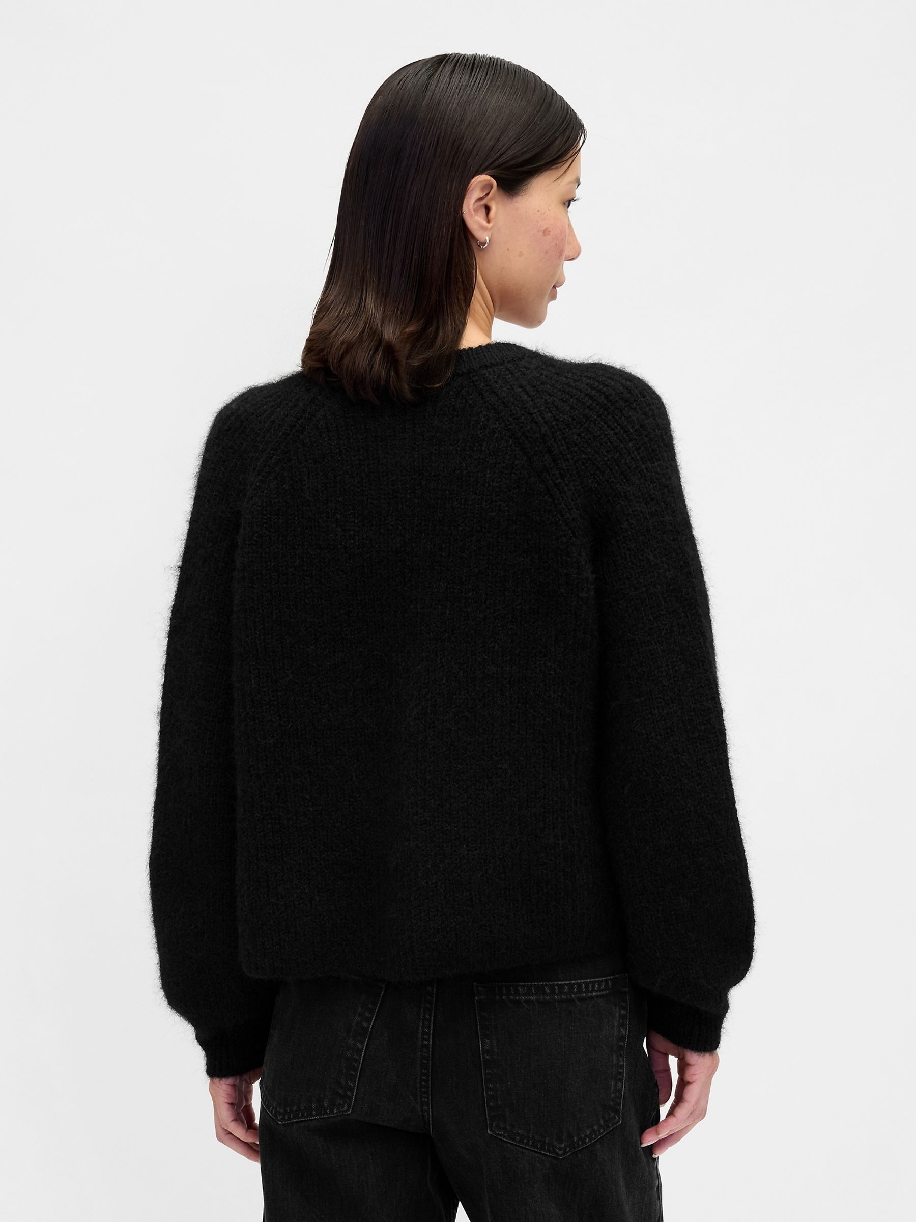 Black Fuzzy Shaker Stitch Cardigan - Image 2 of 4