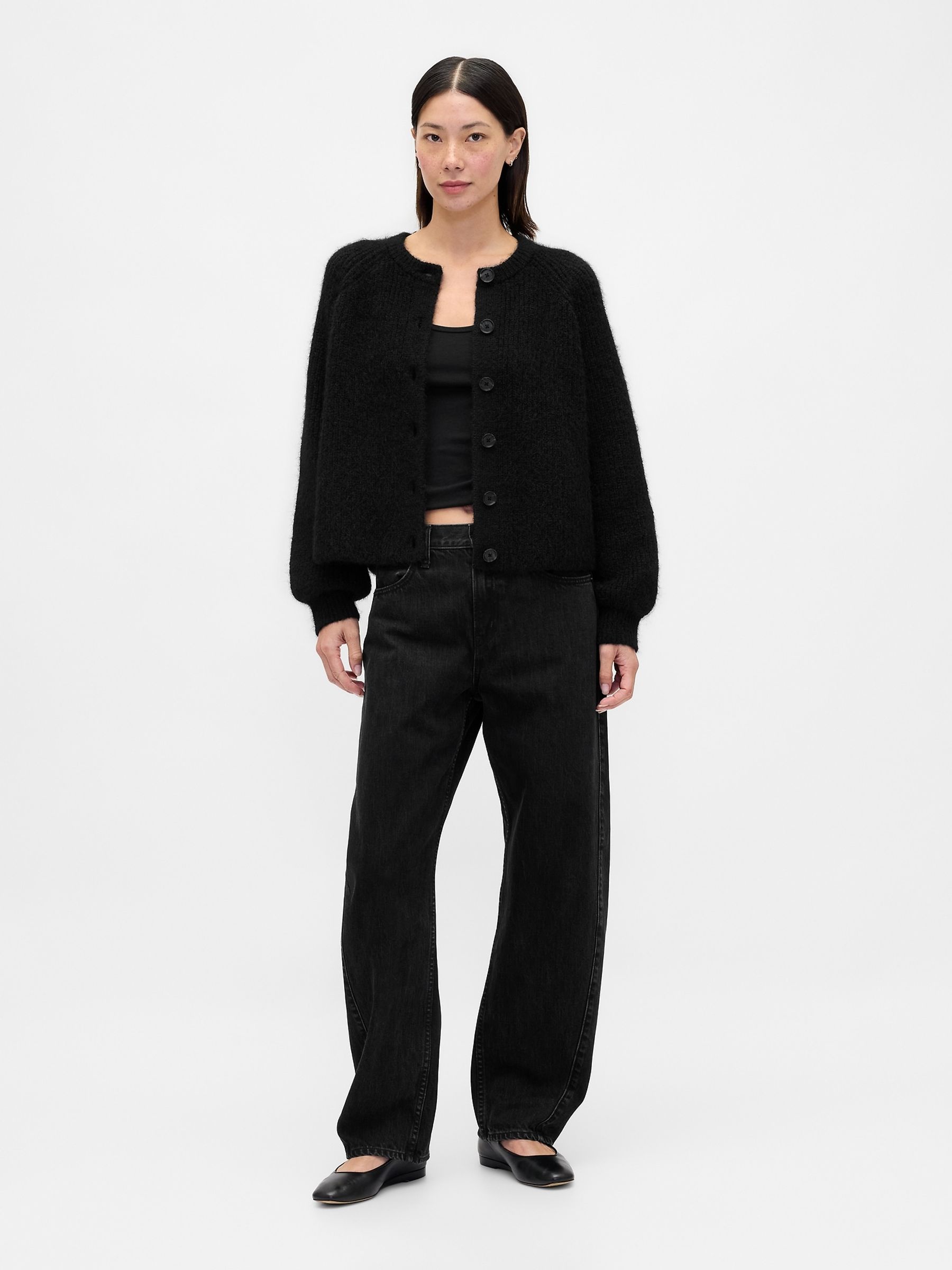 Black Fuzzy Shaker Stitch Cardigan - Image 3 of 4