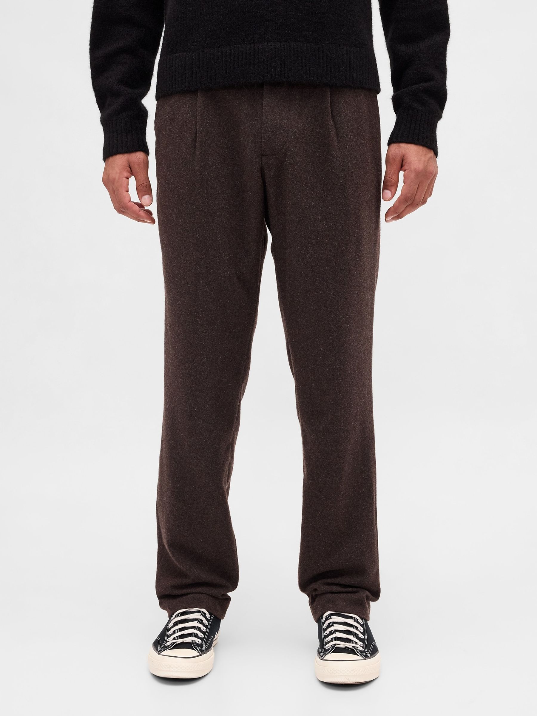 Brown Wool-Blend Relaxed Straight Trousers - Image 1 of 5 Brown Wool-Blend Relaxed Straight Trousers - Image 1 of 5
