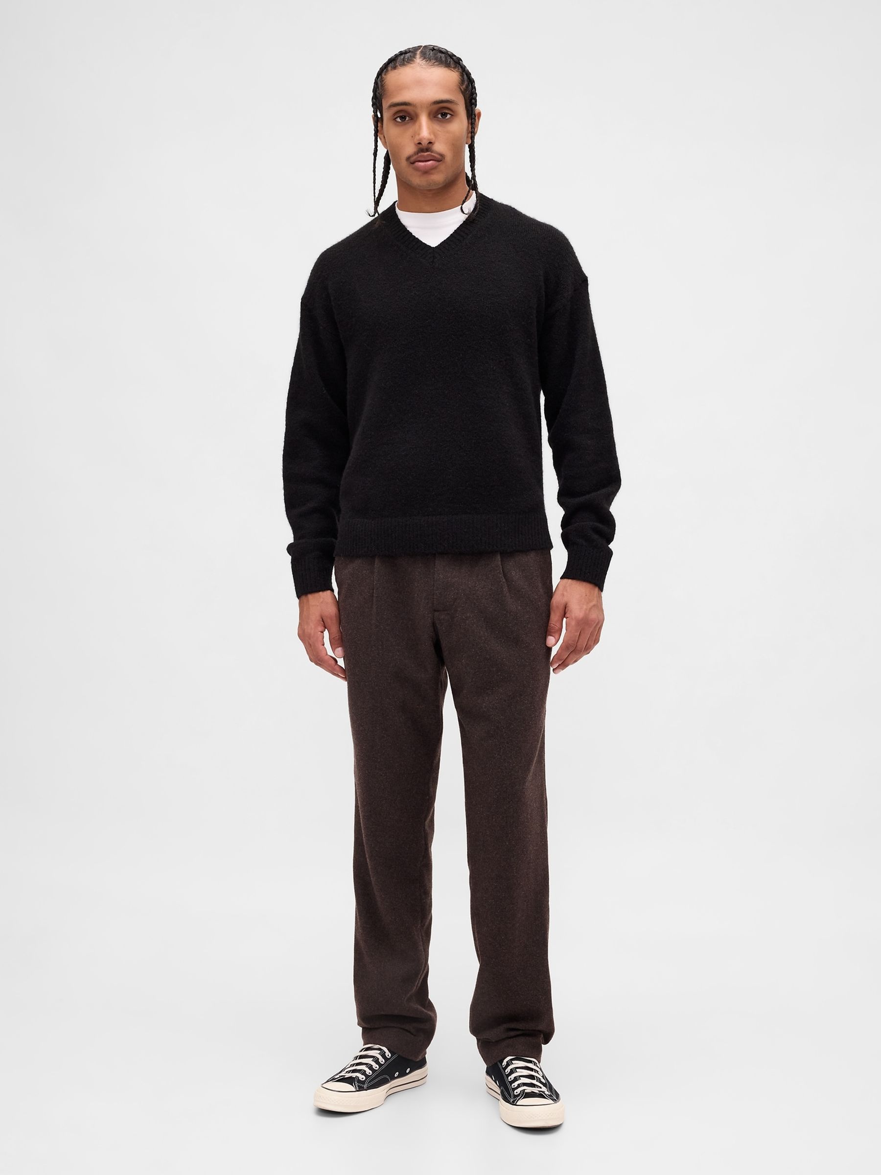 Brown Wool-Blend Relaxed Straight Trousers - Image 3 of 5