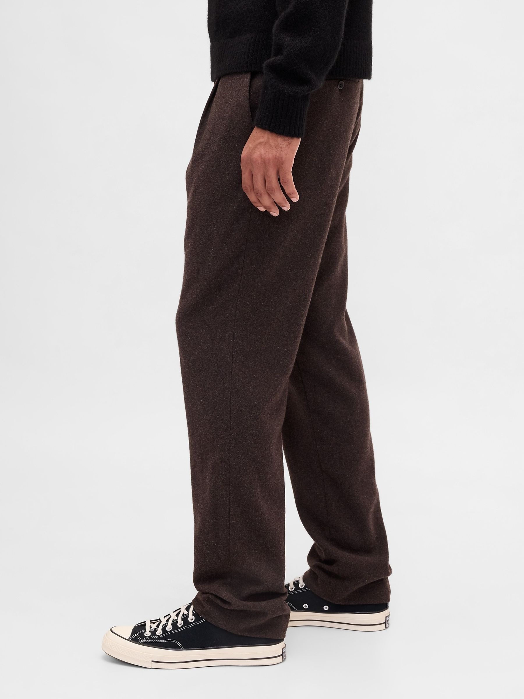 Brown Wool-Blend Relaxed Straight Trousers - Image 4 of 5