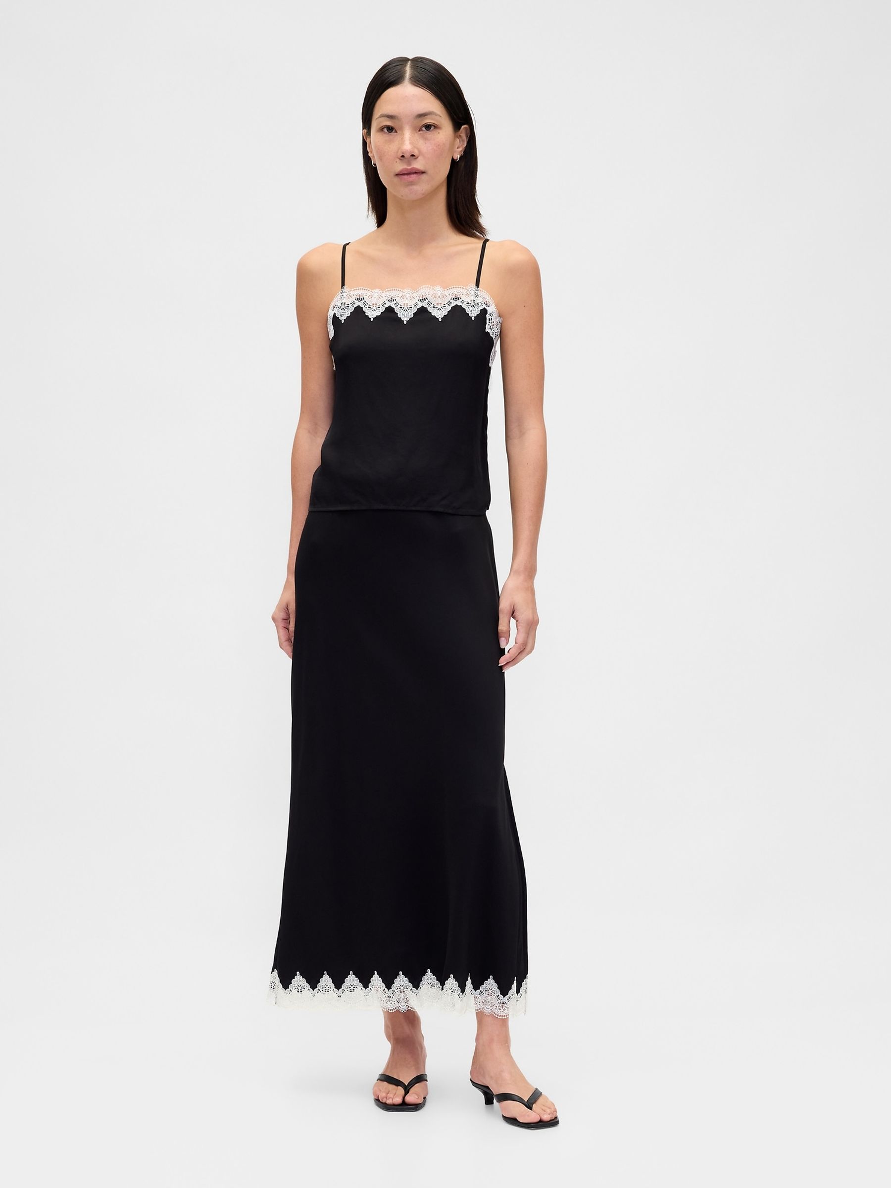 Black Lace-Trim Maxi Skirt - Image 1 of 3