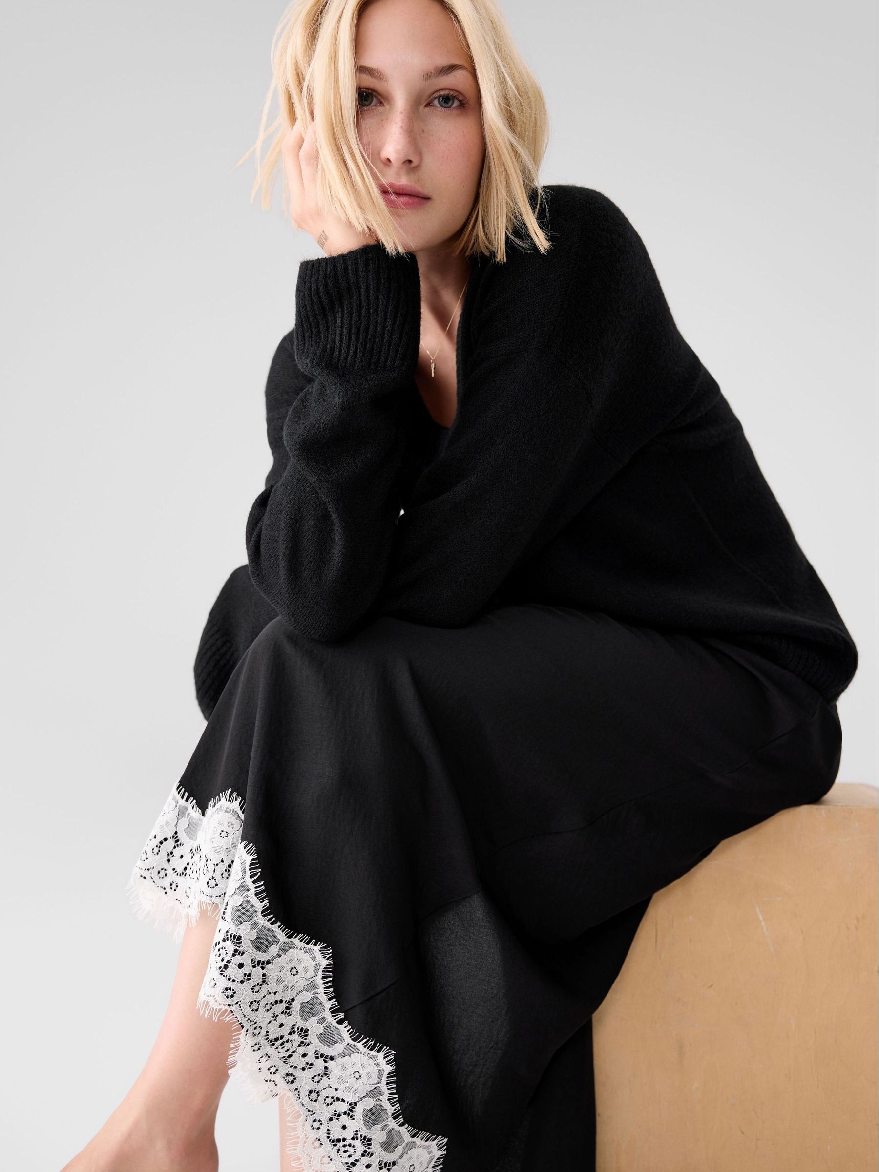 Black Lace-Trim Maxi Skirt - Image 4 of 5