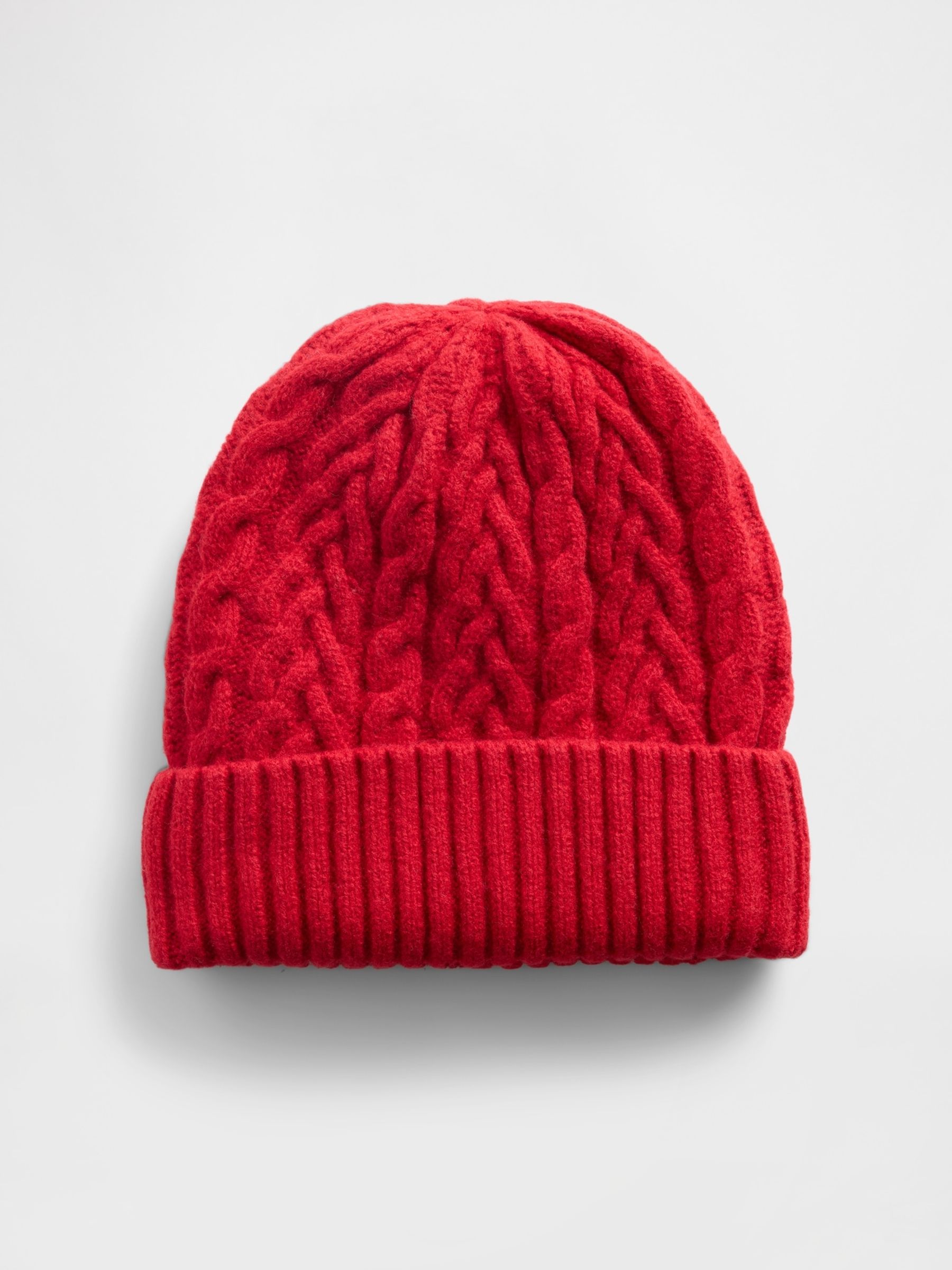 Red CashSoft Cable-Knit Beanie - Image 2 of 2 Red CashSoft Cable-Knit Beanie - Image 2 of 2