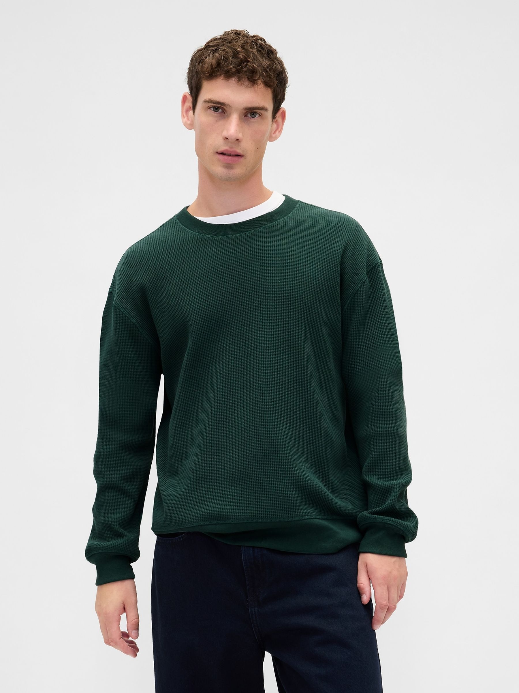 Green Heavyweight Thermal Oversized T-Shirt - Image 1 of 4 Green Heavyweight Thermal Oversized T-Shirt - Image 1 of 4
