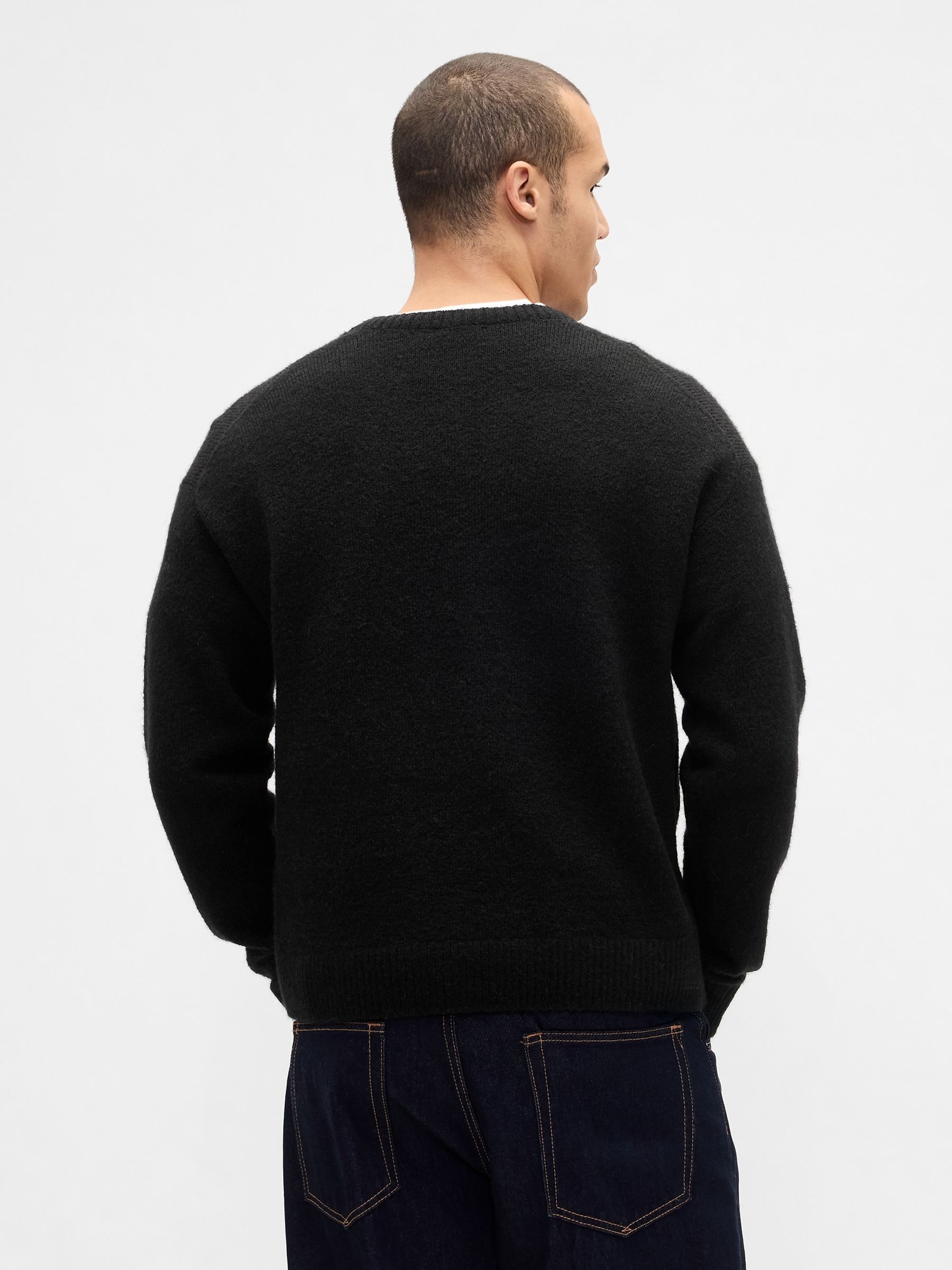 Black Relaxed V-Neck Boxy Jumper - Image 2 of 4