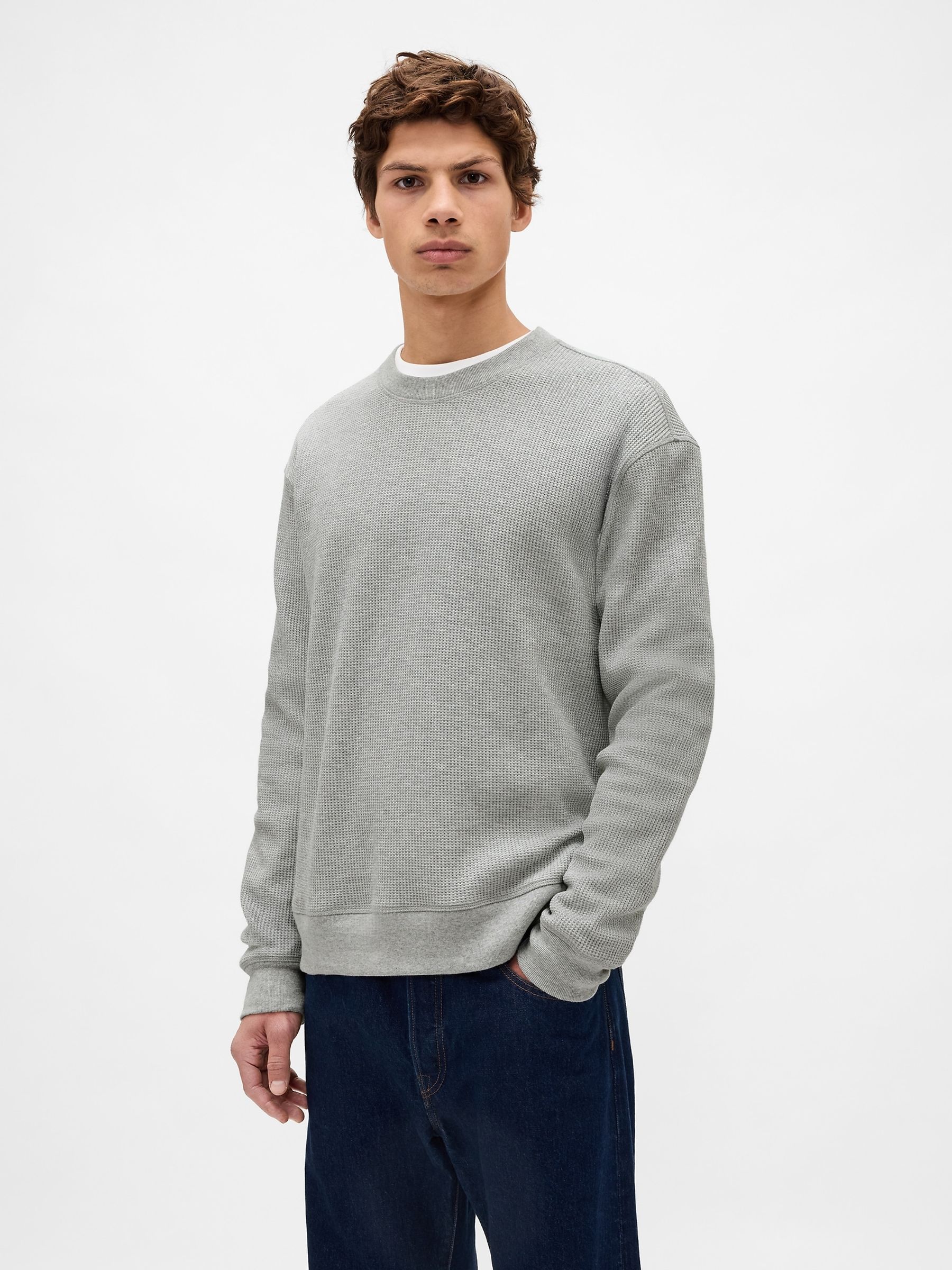 Grey Heavyweight Thermal Oversized T-Shirt - Image 1 of 4 Grey Heavyweight Thermal Oversized T-Shirt - Image 1 of 4