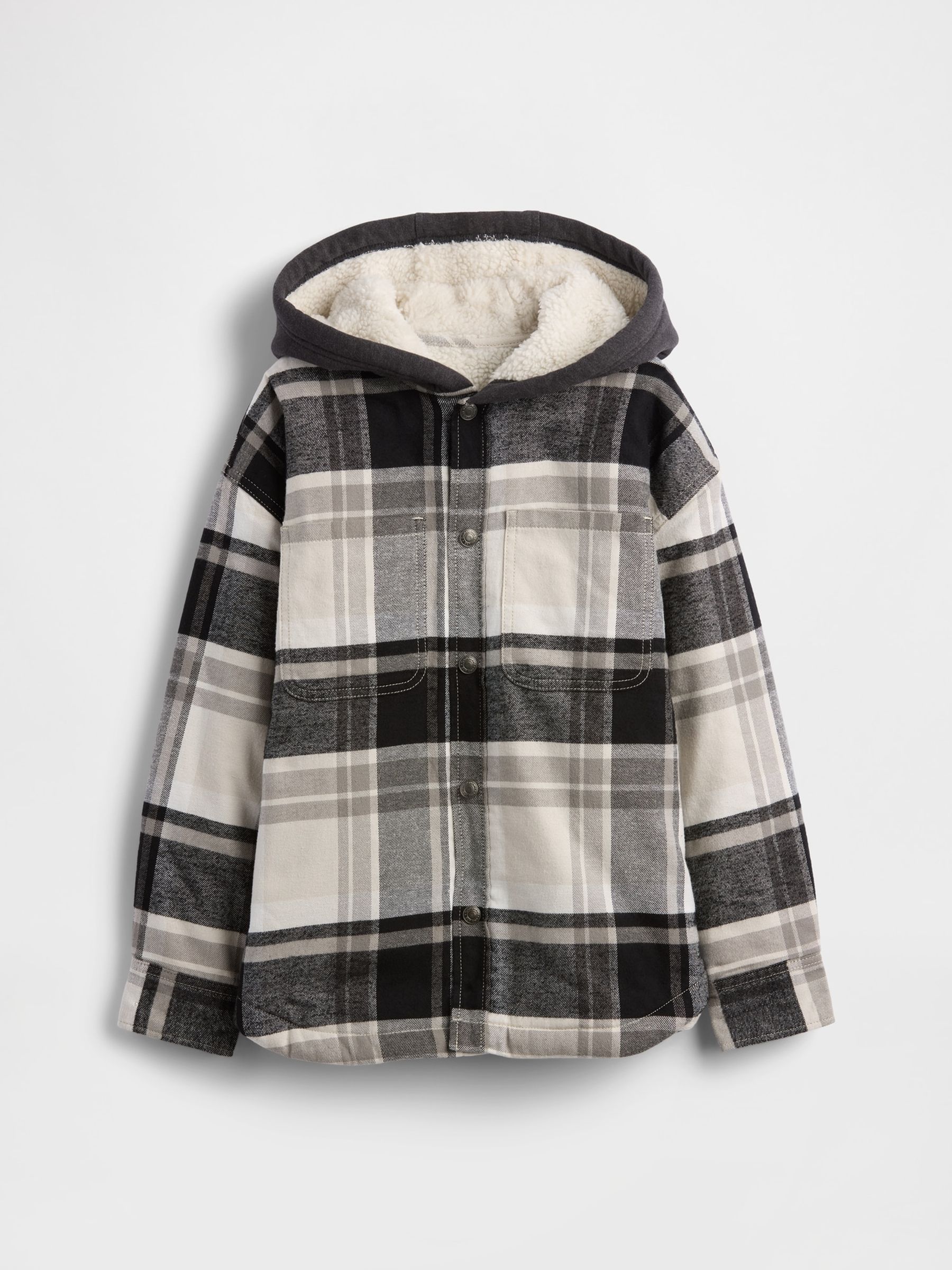 White Sherpa-Lined Hooded Flannel Shirt Jacket (4-13yrs) - Image 4 of 6