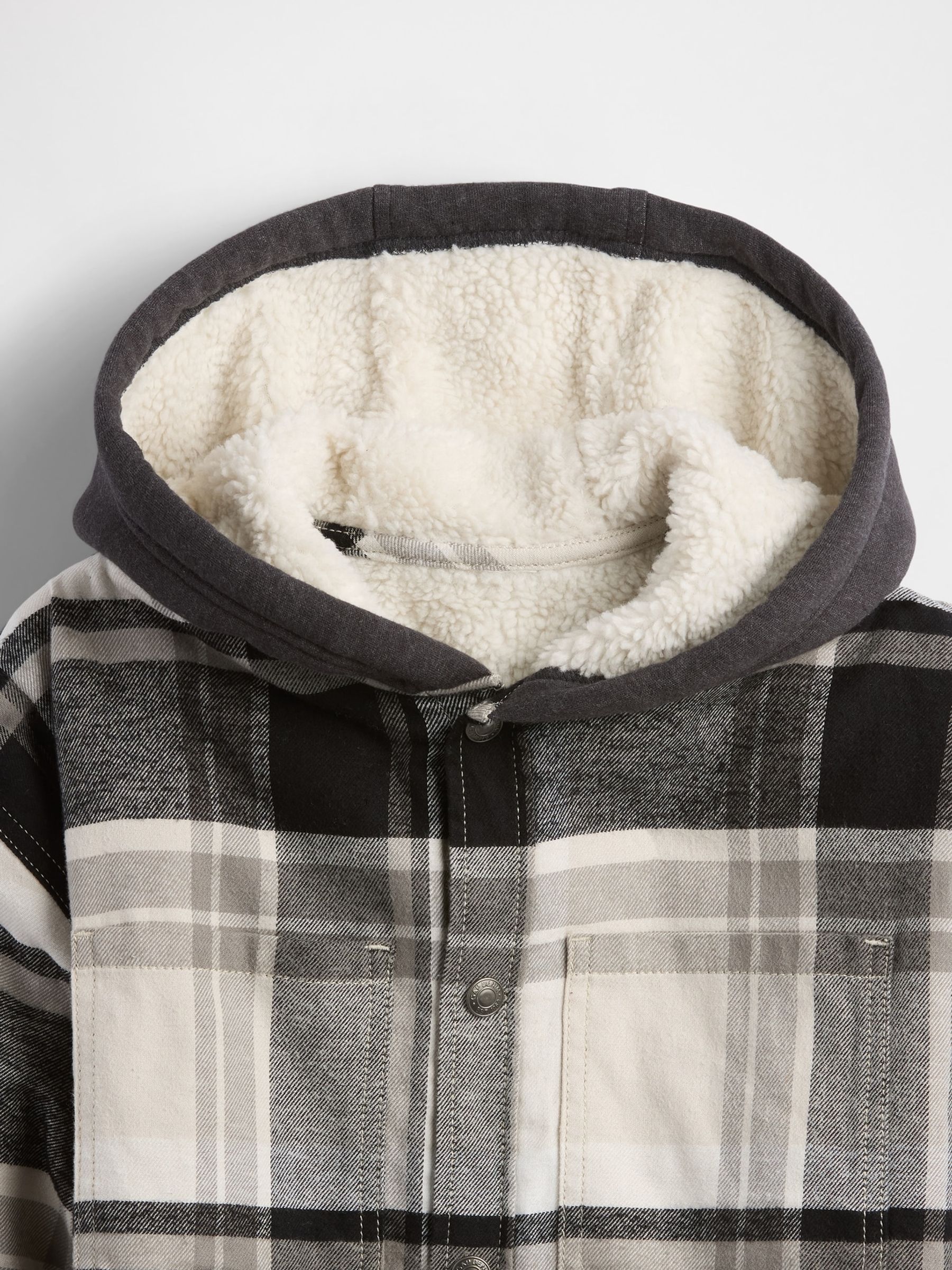 White Sherpa-Lined Hooded Flannel Shirt Jacket (4-13yrs) - Image 5 of 6