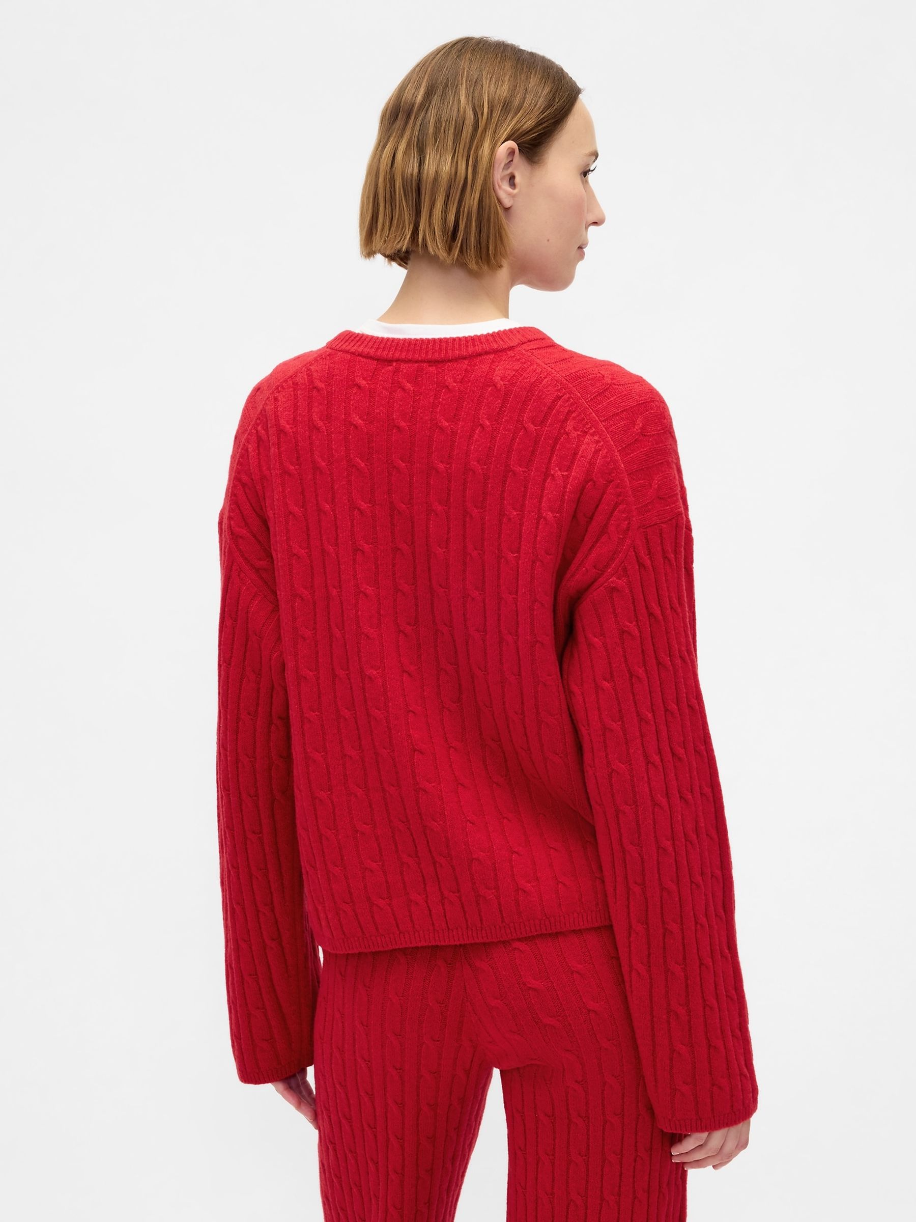 Red CashSoft Oversized Cable-Knit Crew neck Jumper - Image 2 of 4