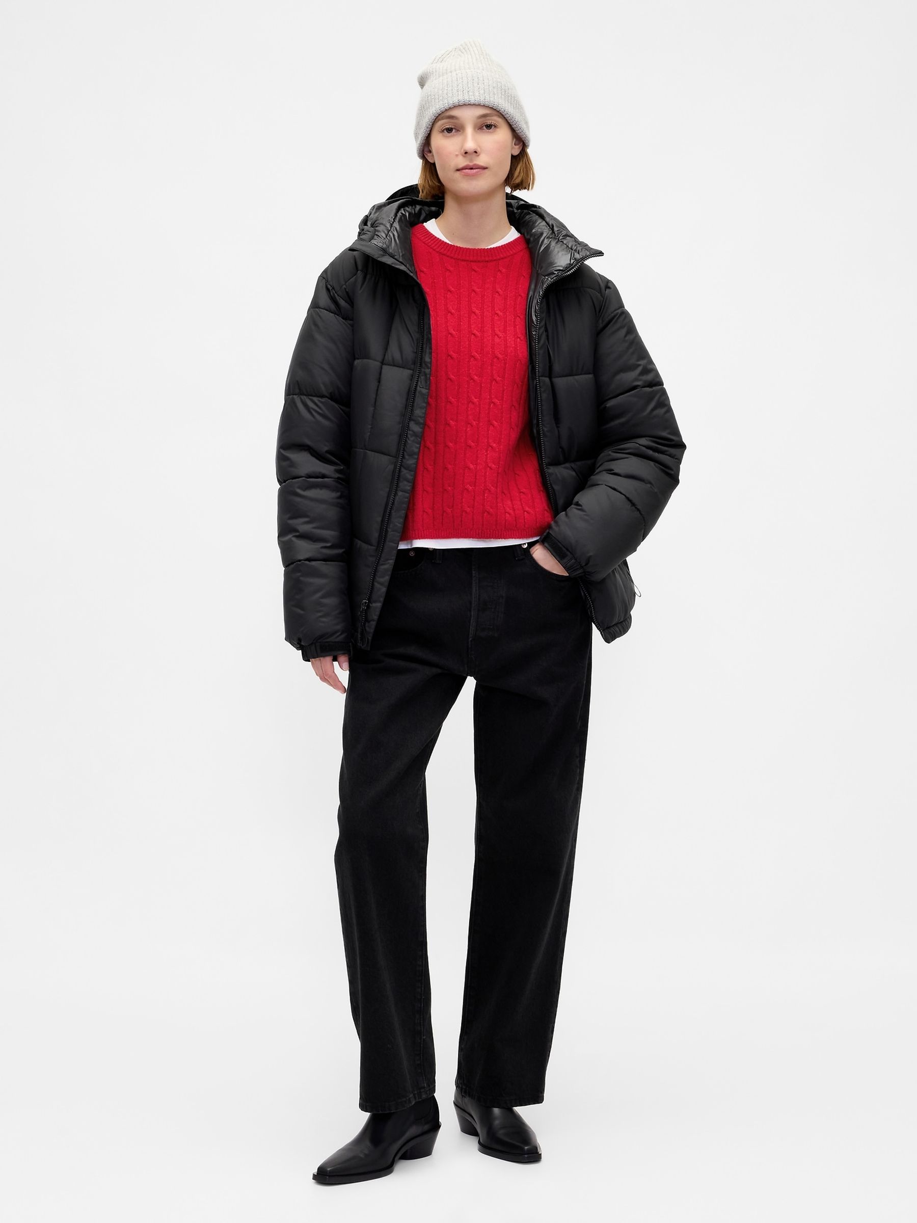 Red CashSoft Oversized Cable-Knit Crew neck Jumper - Image 3 of 4