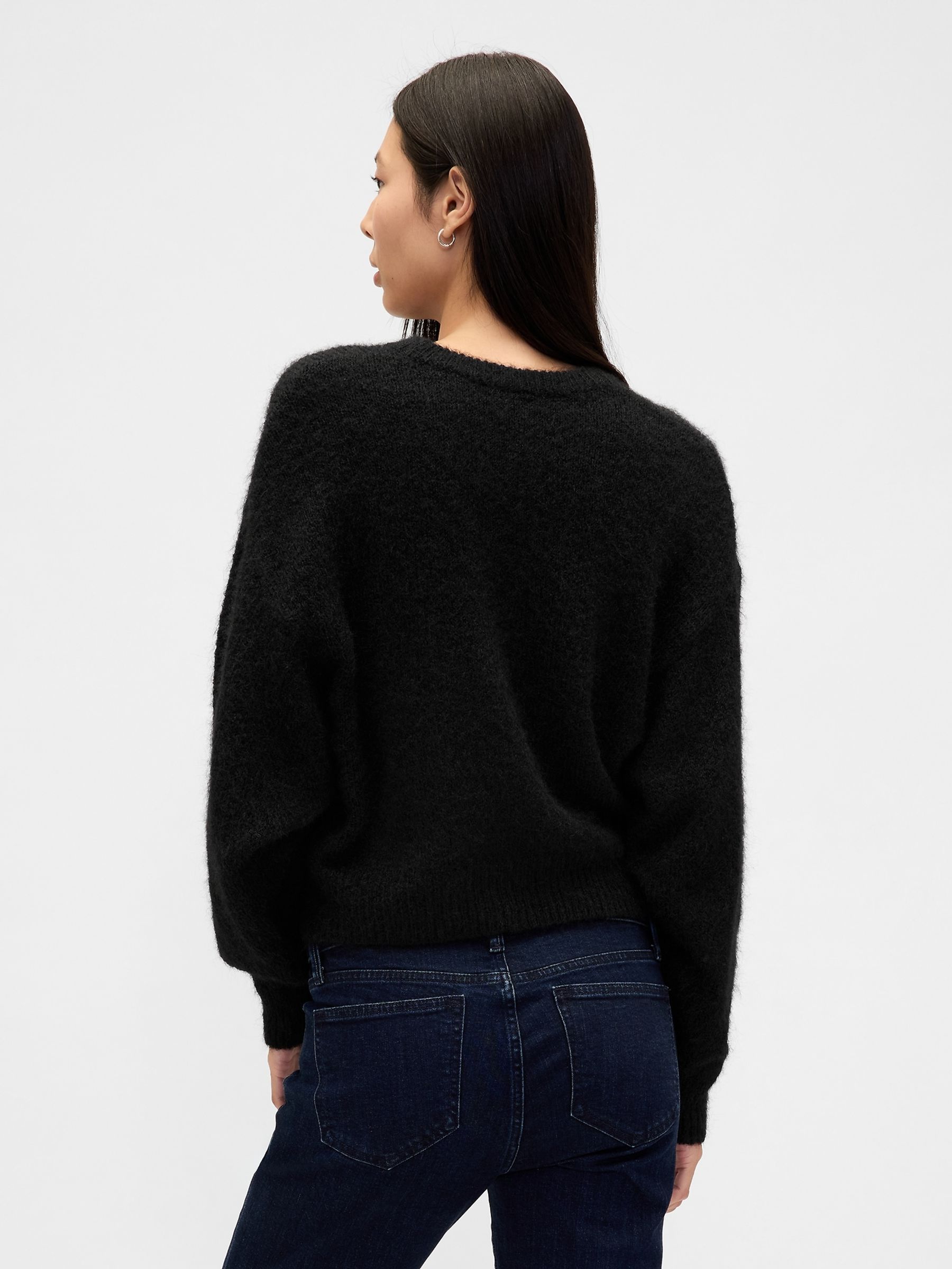 Black Oversized Fuzzy Crew Neck Jumper - Image 2 of 4 Black Oversized Fuzzy Crew Neck Jumper - Image 2 of 4