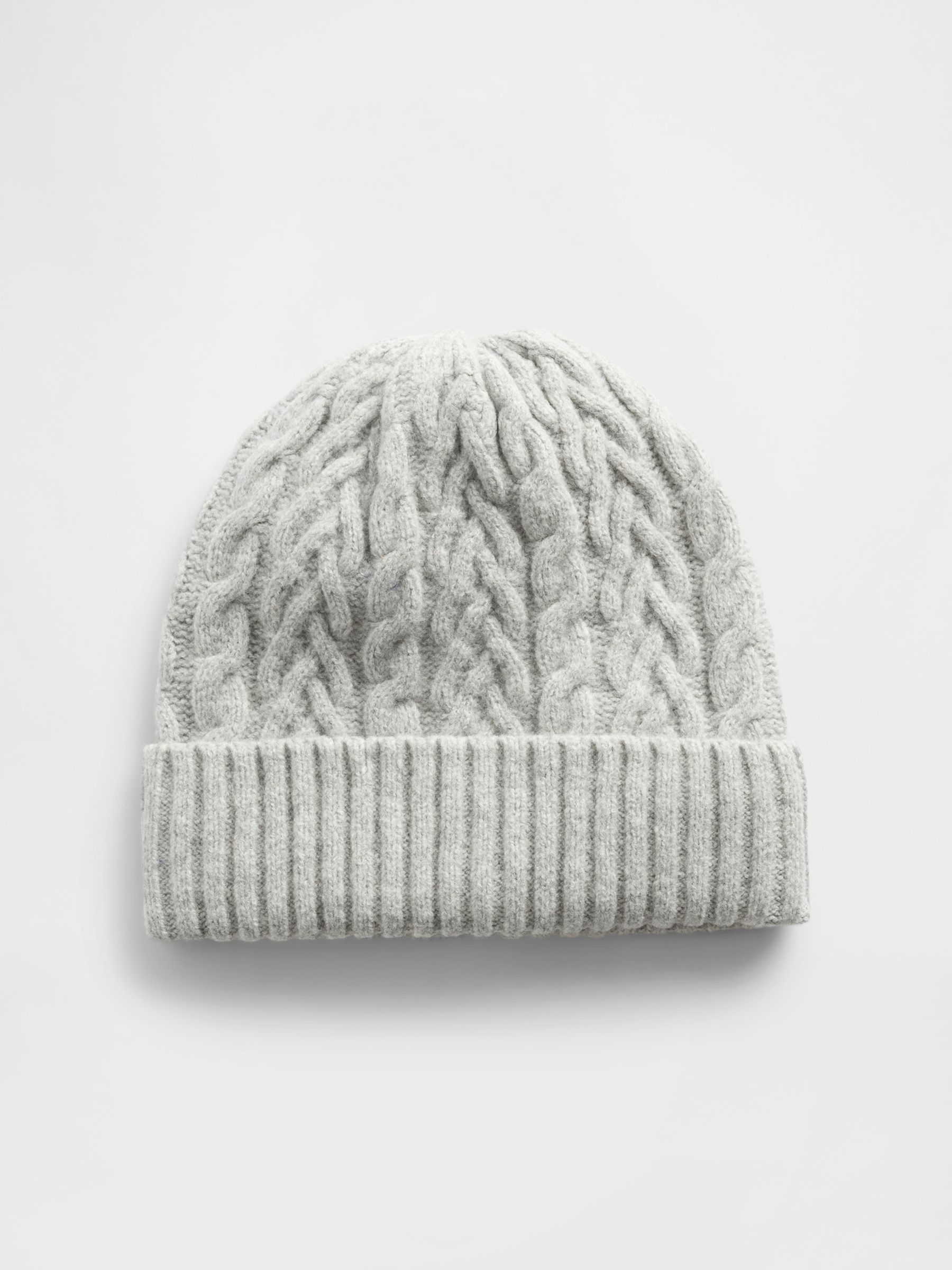Grey CashSoft Cable-Knit Beanie - Image 1 of 2 Grey CashSoft Cable-Knit Beanie - Image 1 of 2