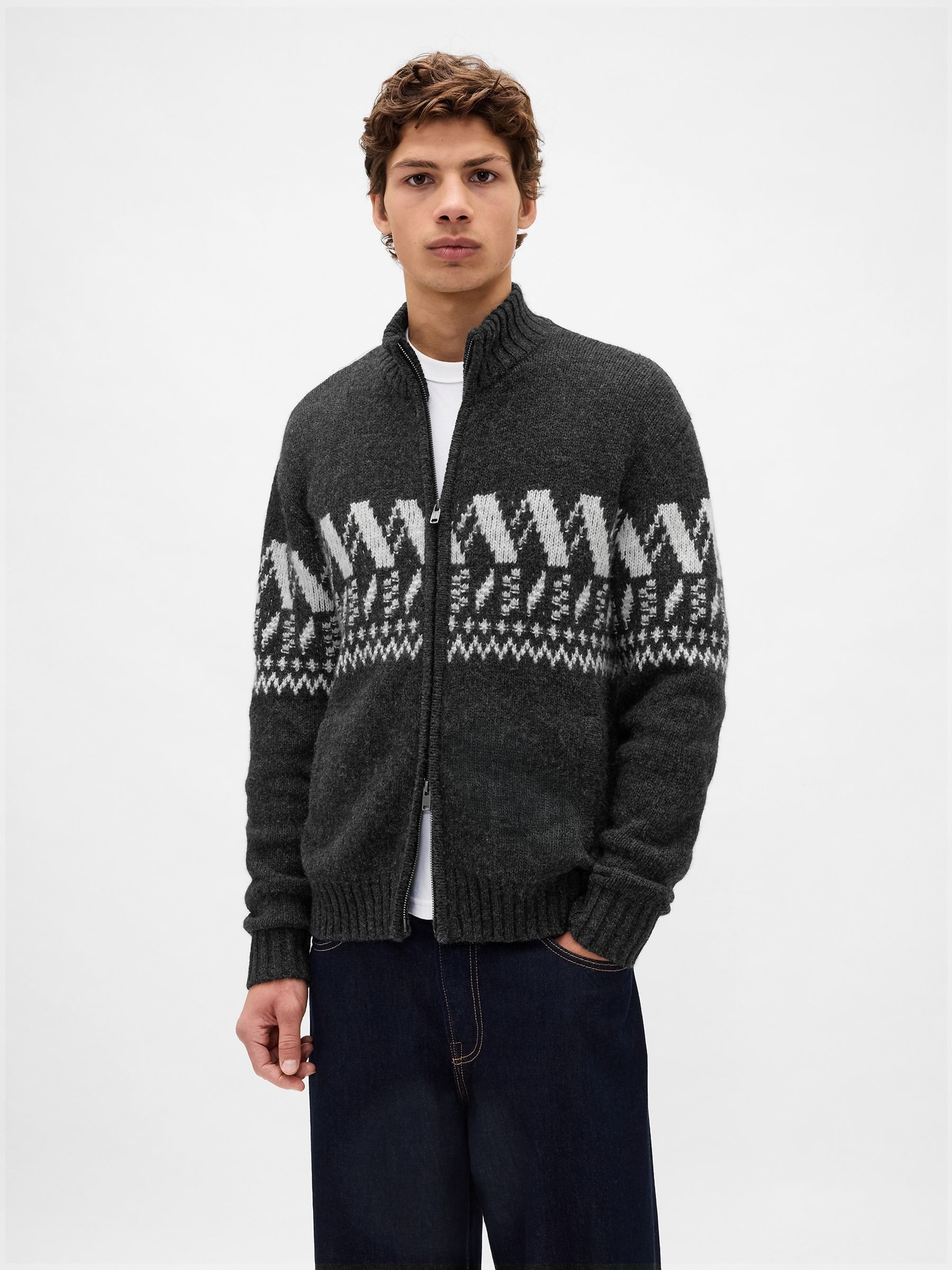 Grey Wool-Blend Zip Up Knitted Cardigan | Gap