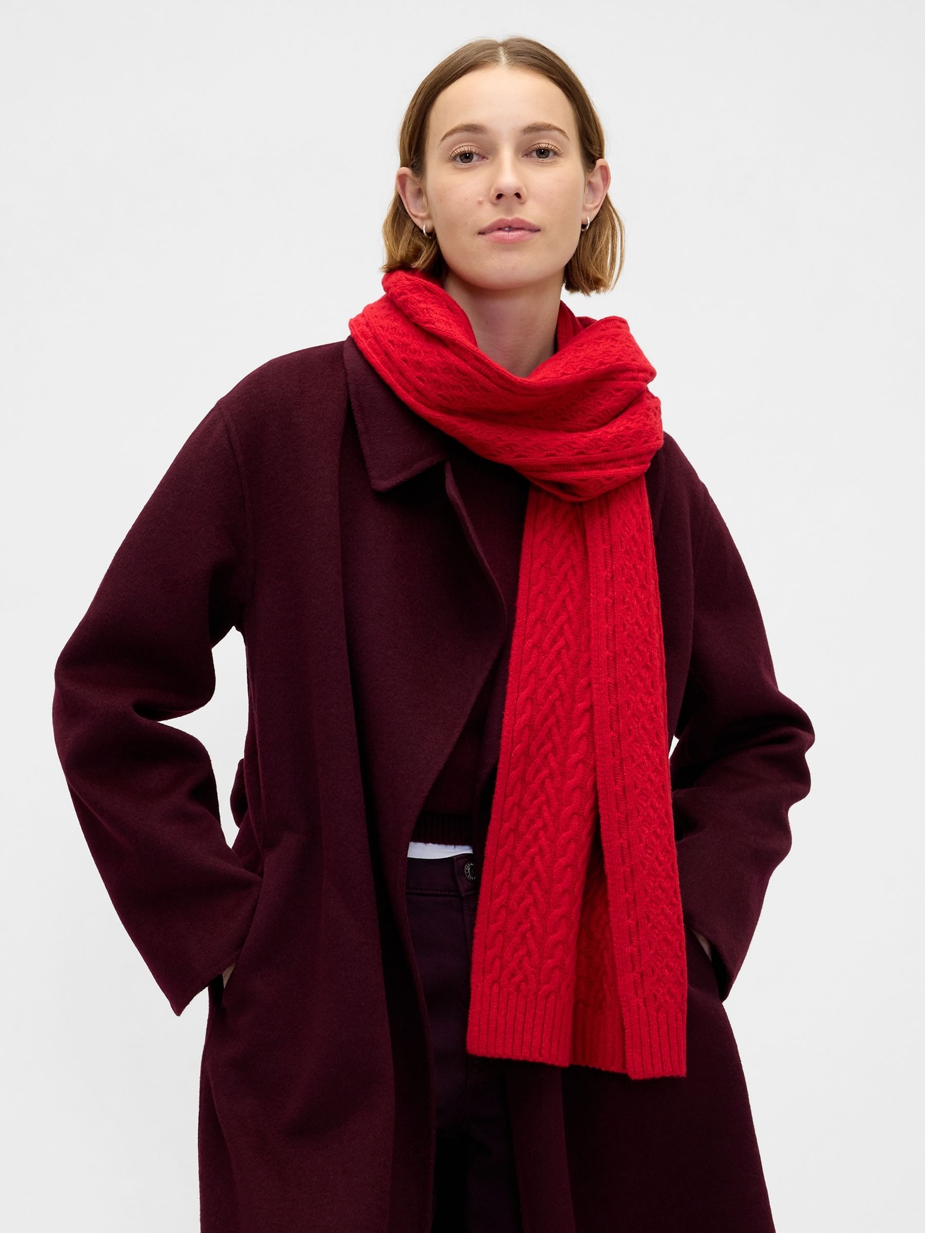 Red CashSoft Cable Knit Scarf - Image 1 of 2