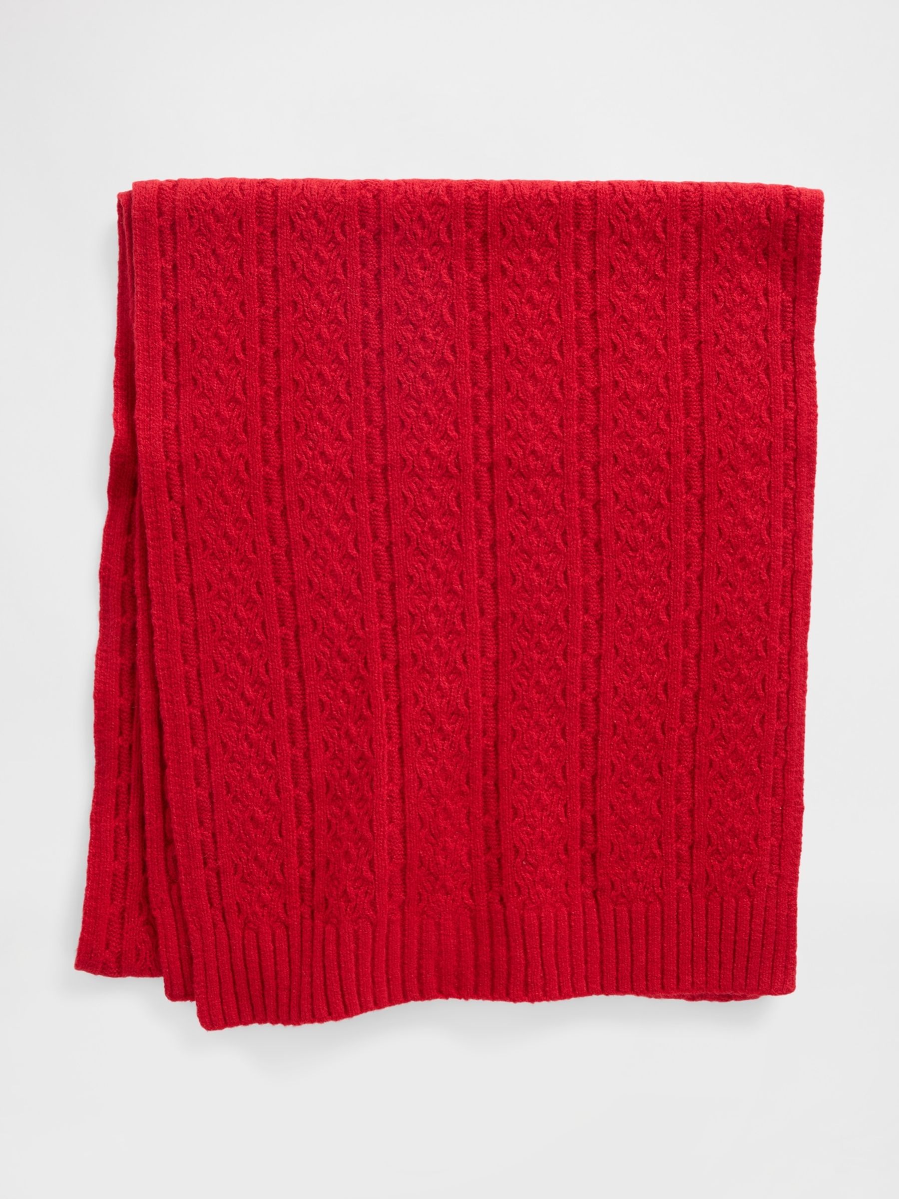 Red CashSoft Cable Knit Scarf - Image 2 of 2