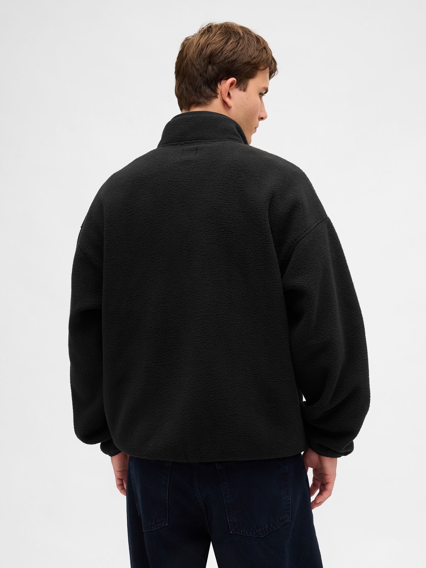 Black Sherpa Oversized Half-Zip Logo Pullover - Image 2 of 4