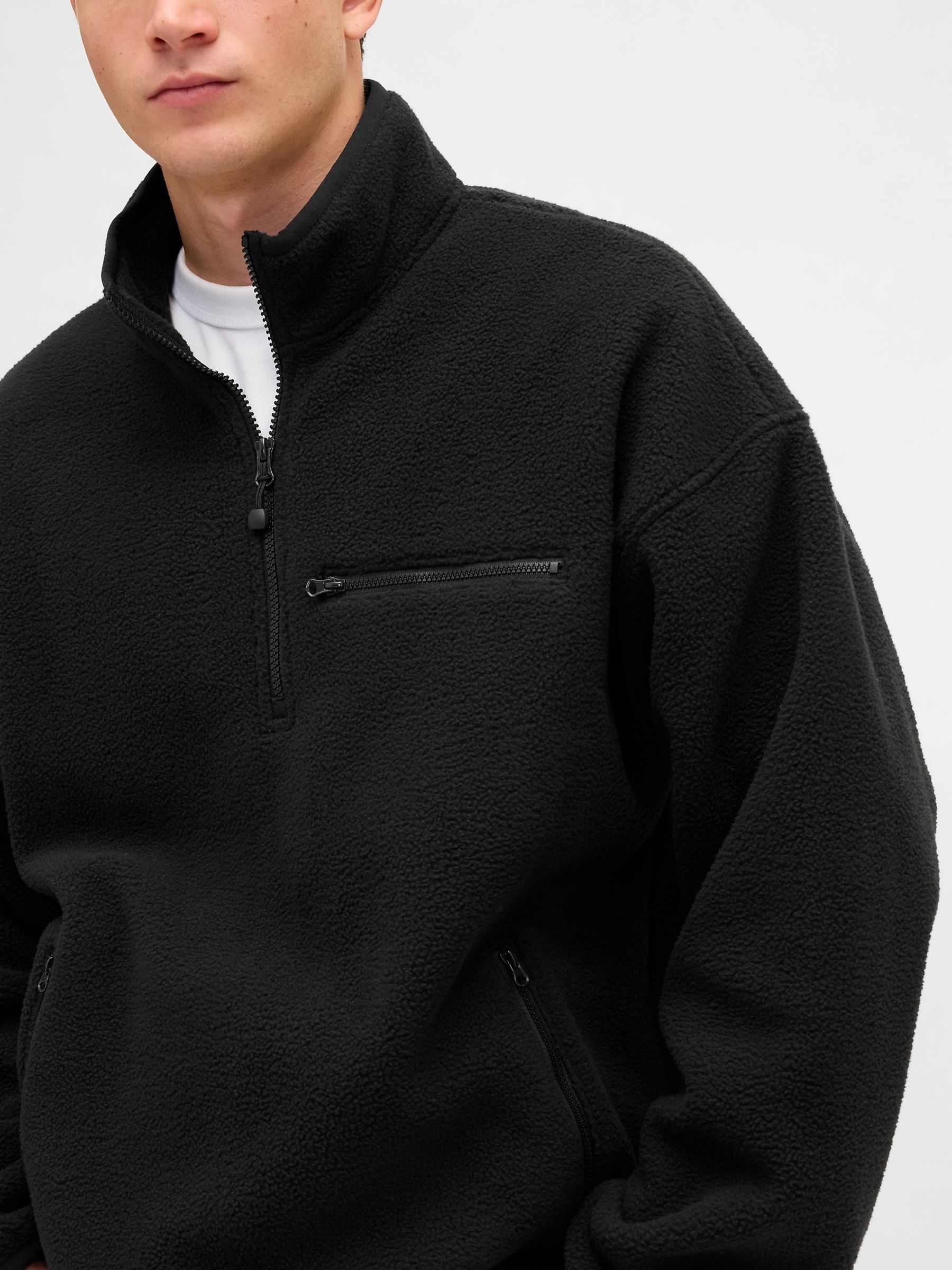 Black Sherpa Oversized Half-Zip Logo Pullover - Image 4 of 4 Black Sherpa Oversized Half-Zip Logo Pullover - Image 4 of 4
