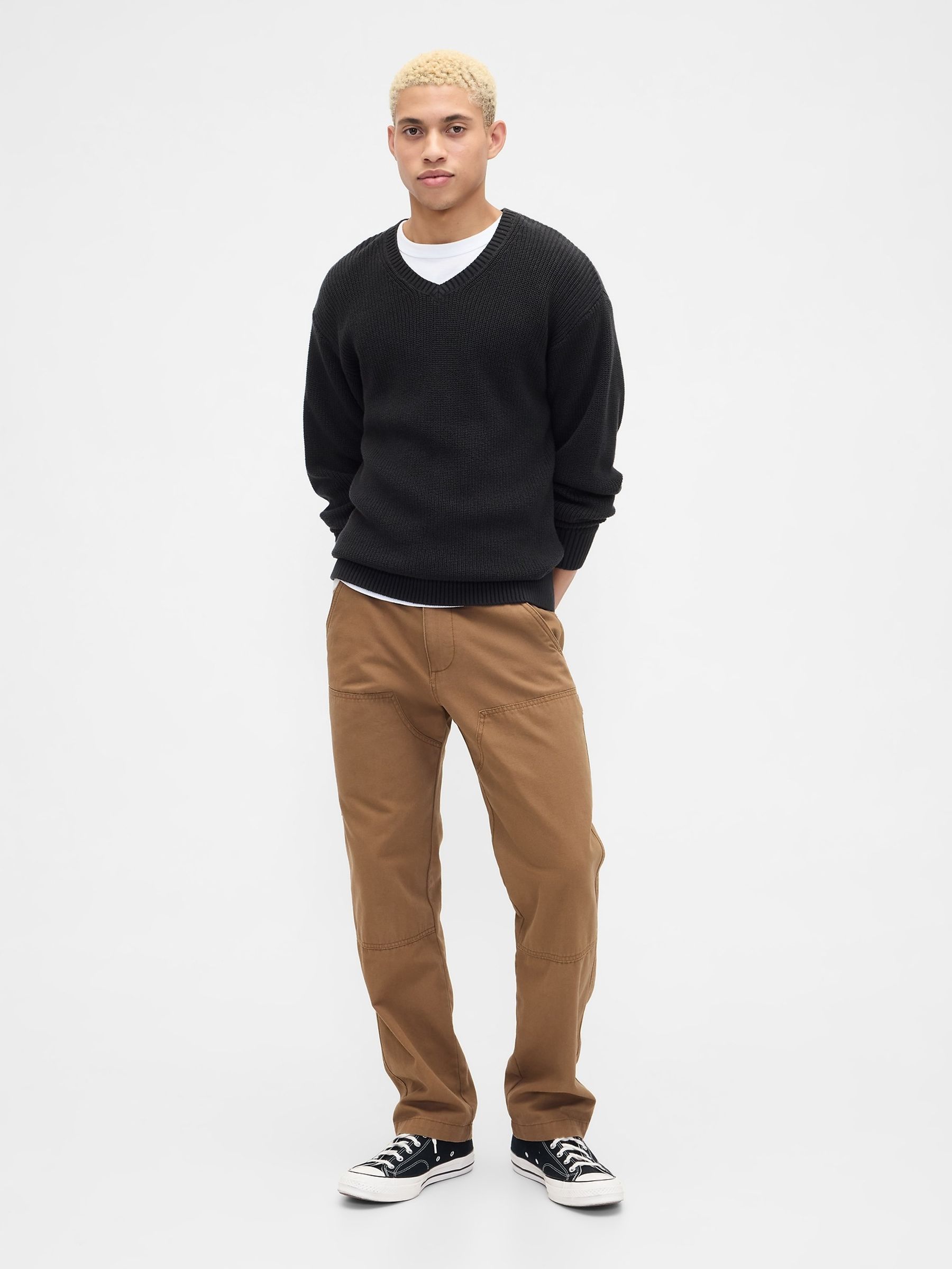 Blue Relaxed Ribbed V-Neck Jumper - Image 3 of 5
