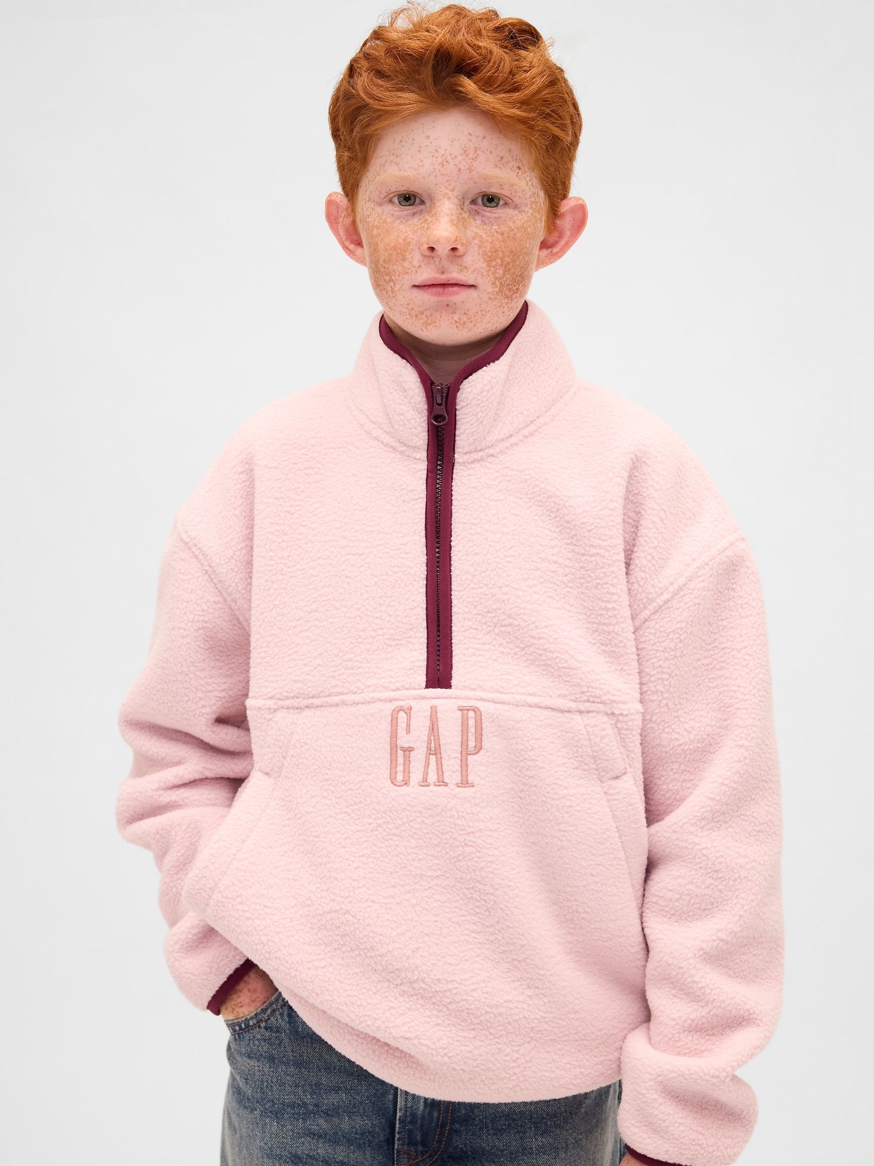 Pink Sherpa Logo Half-Zip Pullover Sweatshirt (4-13yrs) - Image 1 of 5