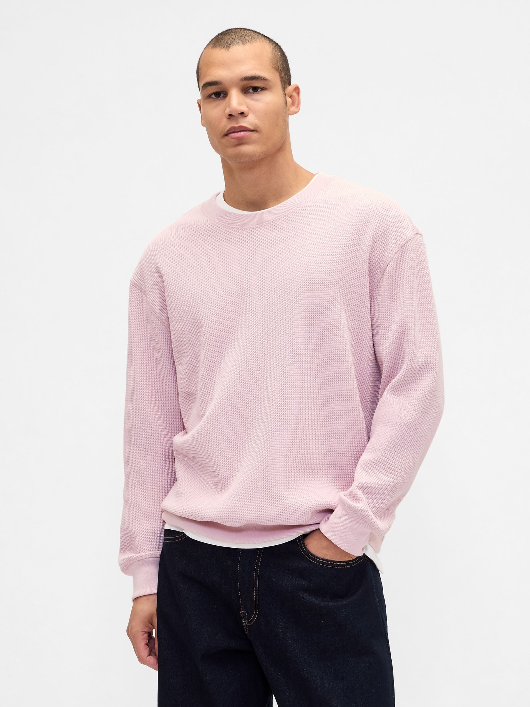 Pink Heavyweight Thermal Oversized T-Shirt - Image 1 of 4 Pink Heavyweight Thermal Oversized T-Shirt - Image 1 of 4