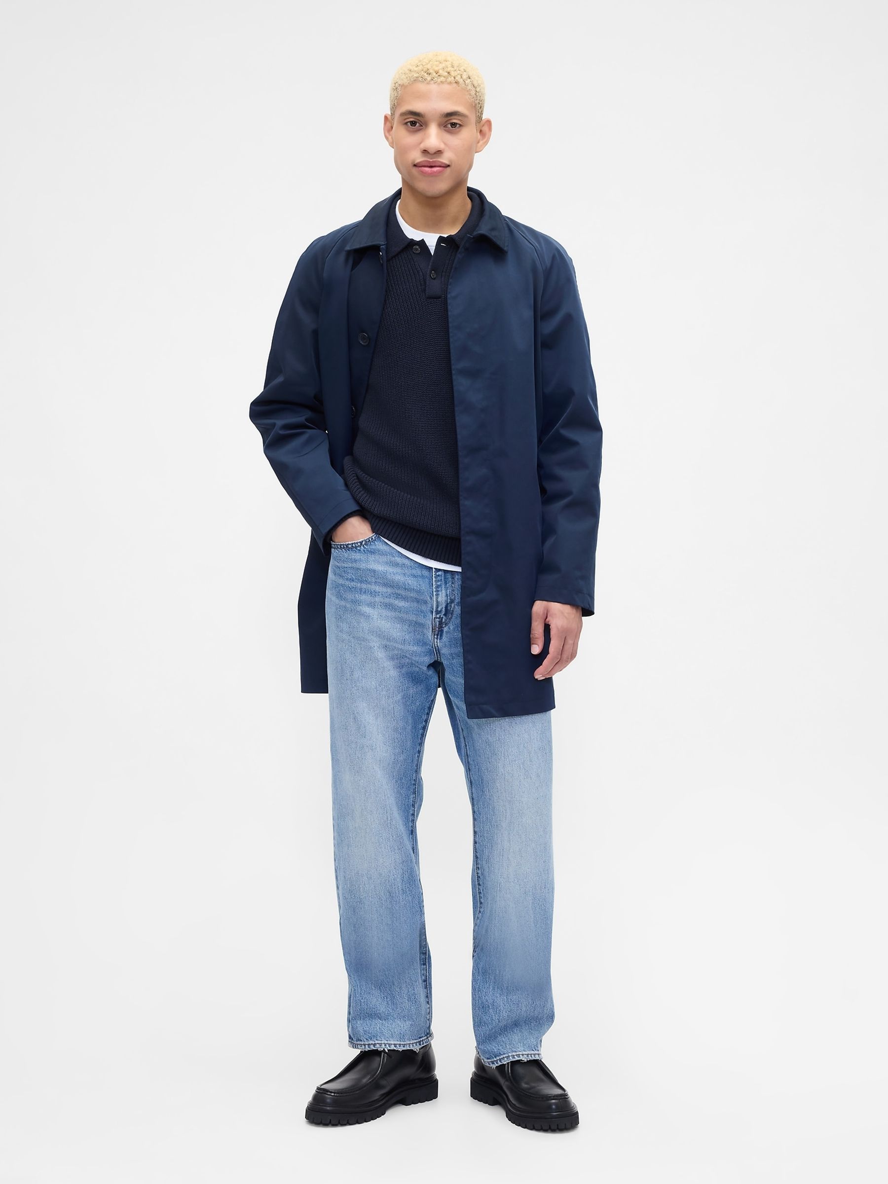 Navy Blue Relaxed Ribbed Jumper Polo Shirt - Image 3 of 5