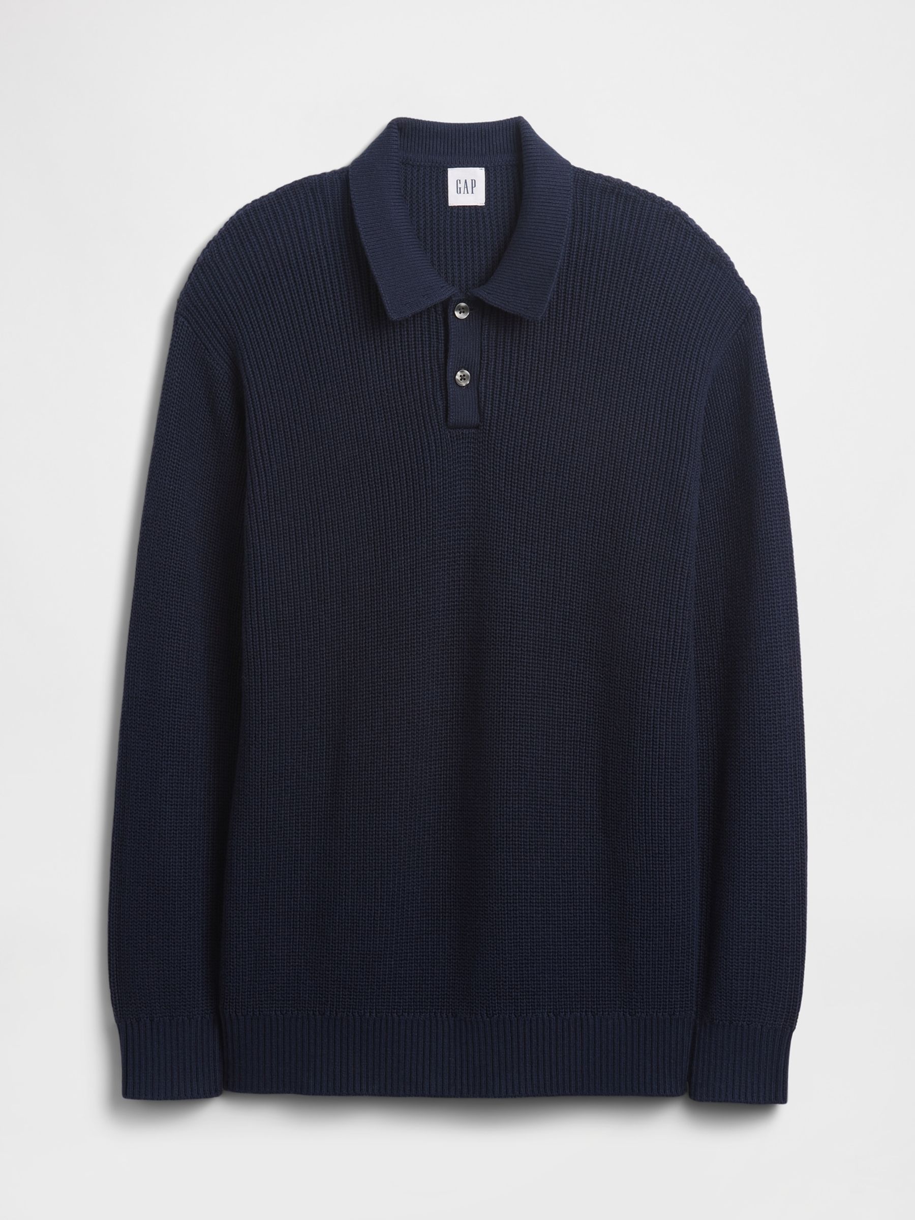 Navy Blue Relaxed Ribbed Jumper Polo Shirt - Image 4 of 5