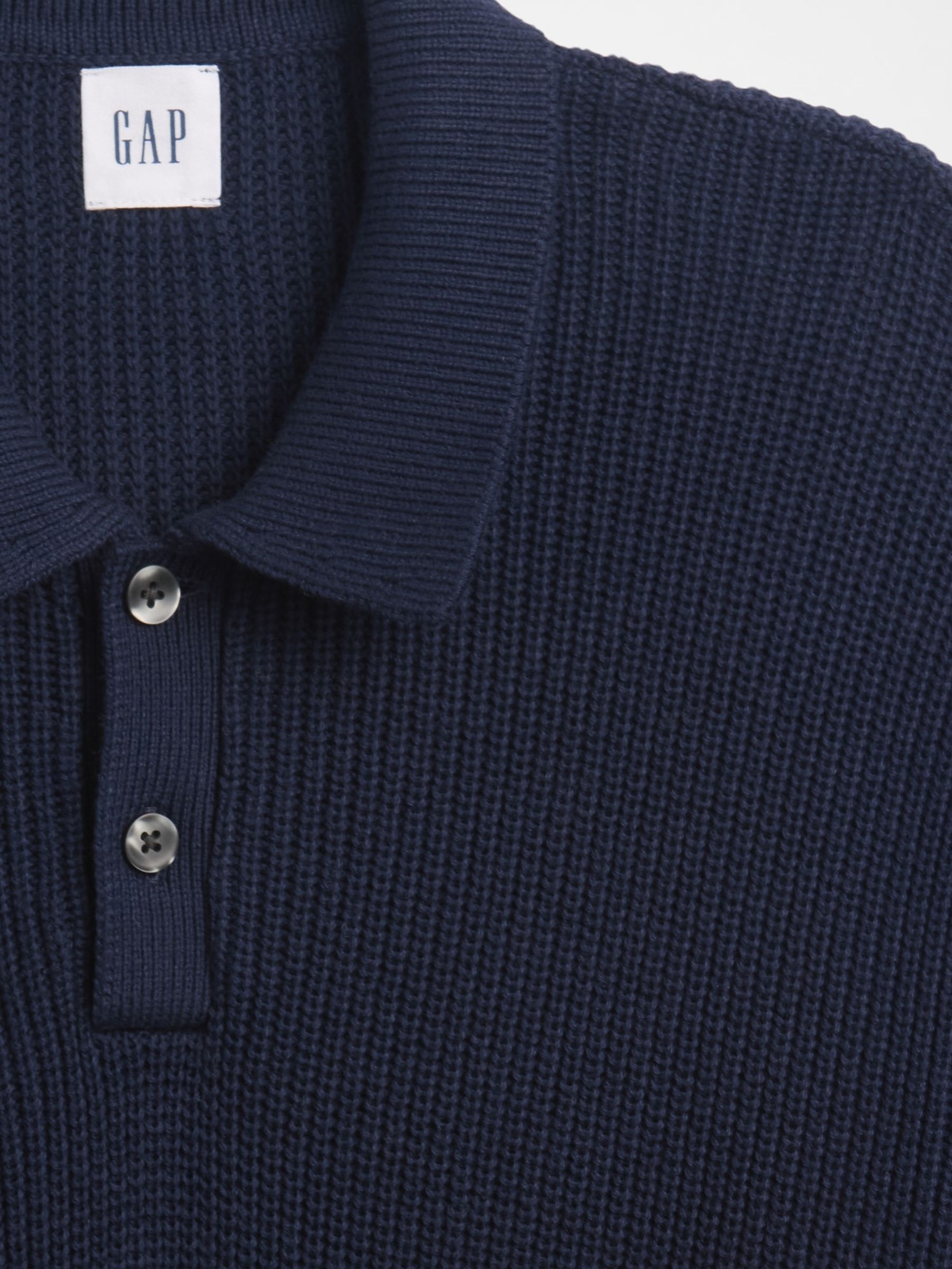 Navy Blue Relaxed Ribbed Jumper Polo Shirt - Image 5 of 5 Navy Blue Relaxed Ribbed Jumper Polo Shirt - Image 5 of 5