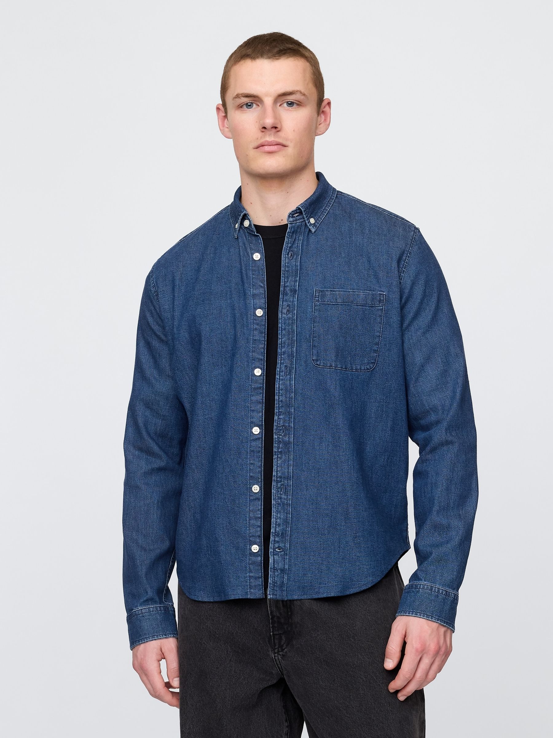 Blue Denim Pocket Shirt - Image 1 of 4 Blue Denim Pocket Shirt - Image 1 of 4