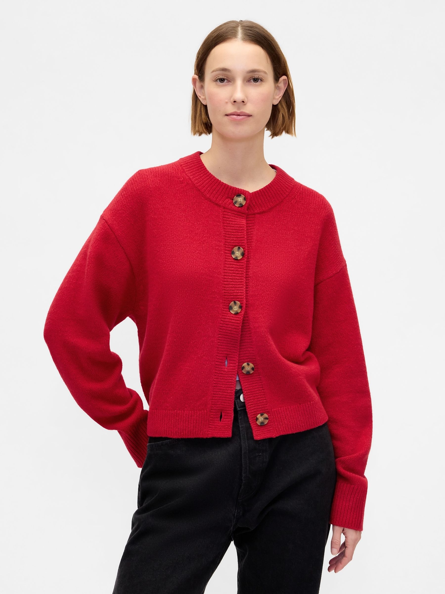 Red Oversized CashSoft Chunky Cardigan - Image 1 of 4 Red Oversized CashSoft Chunky Cardigan - Image 1 of 4