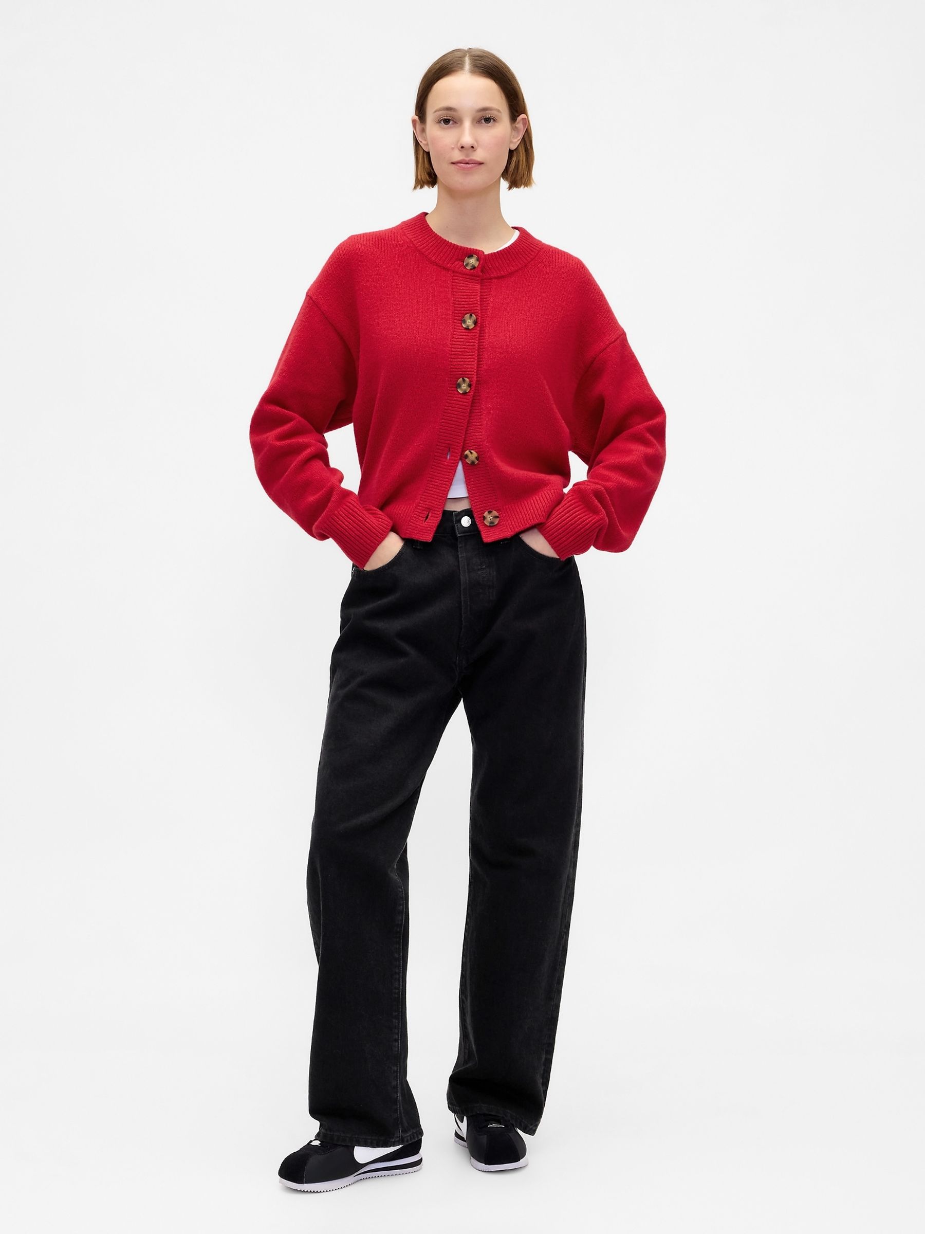 Red Oversized CashSoft Chunky Cardigan - Image 3 of 4